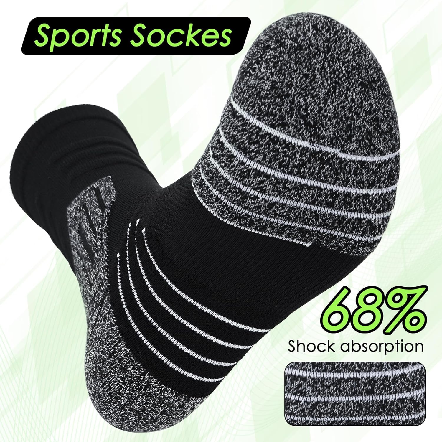 3 Pairs Compression Running Socks for Men, Cushion Padded Anti-Blister, Moisture Wicking Cooling, Athletic Socks Crew - Image 6