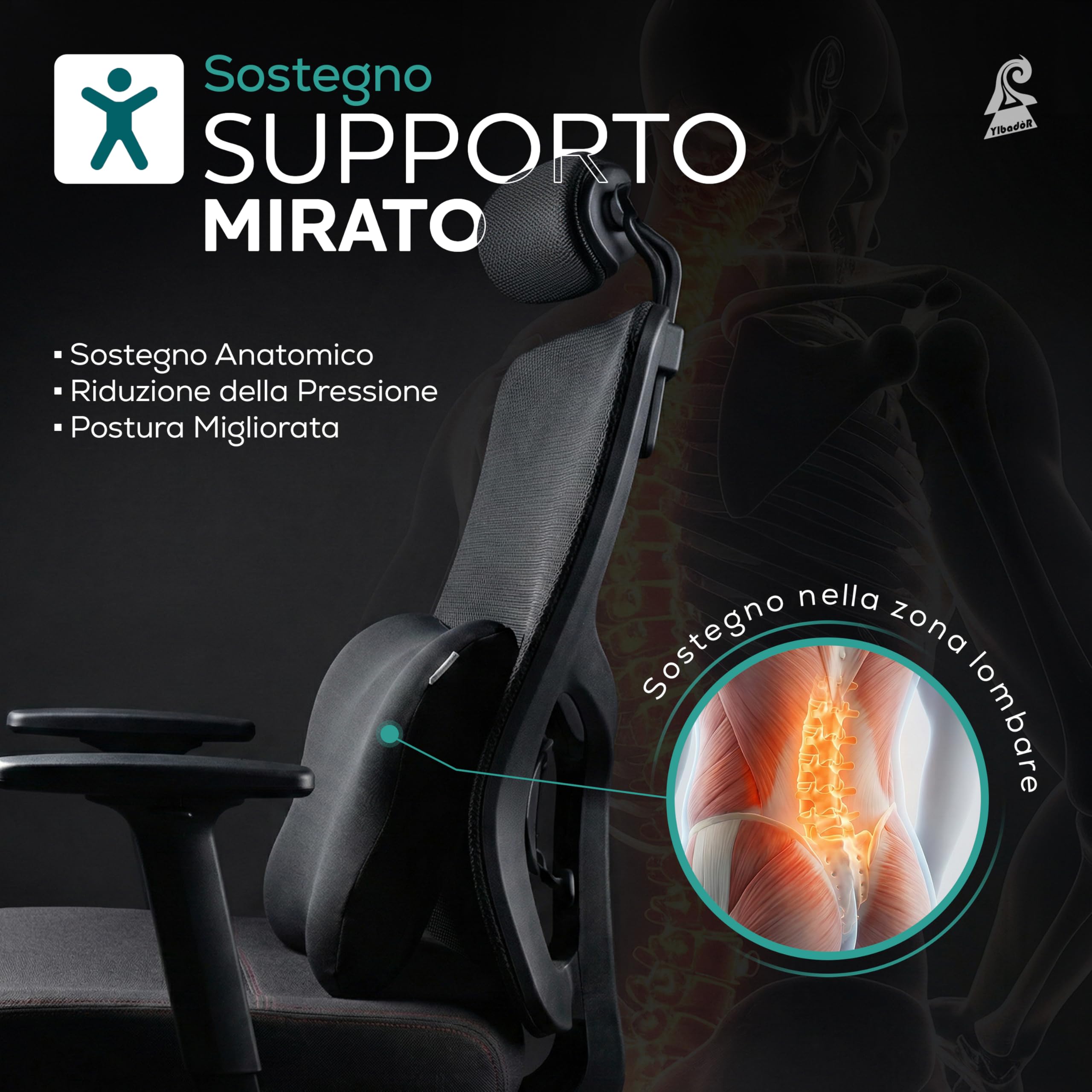 Generico Cuscino Lombare Memory Foam Supporto Ergonomico per Auto e Sedia Ufficio