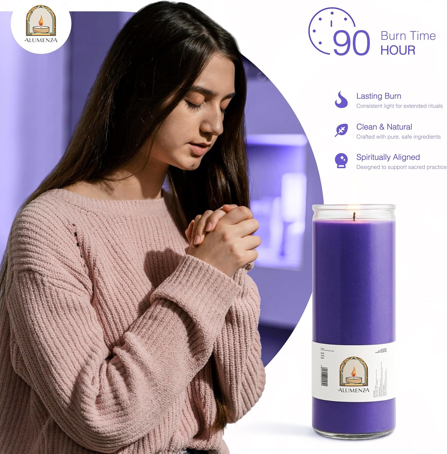 Bulk 6 Pack Purple 7 Day Candles in Glass Jar – Paraffin Wax, Clean Burning Unscented | Large & Tall Devotional Prayer Pillar Candles for Home, Memoria, Spells, Long Lasting