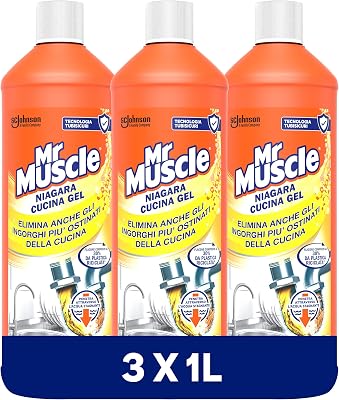 Mr Muscle Niagara Cucina Gel, Disgorgante Professionale Forte, 3 x 1000ml