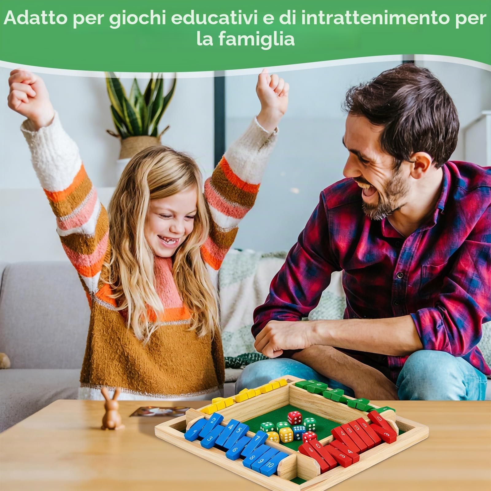 Shut The Box, Gioco da Tavolo in Legno con Dadi, Giochi in Legno di Società per Bambini e Adulti, Matematici Giochi da Tavolo Adulti per 1-4 Giocatori, Classico Mastermind Gioco per Famiglia