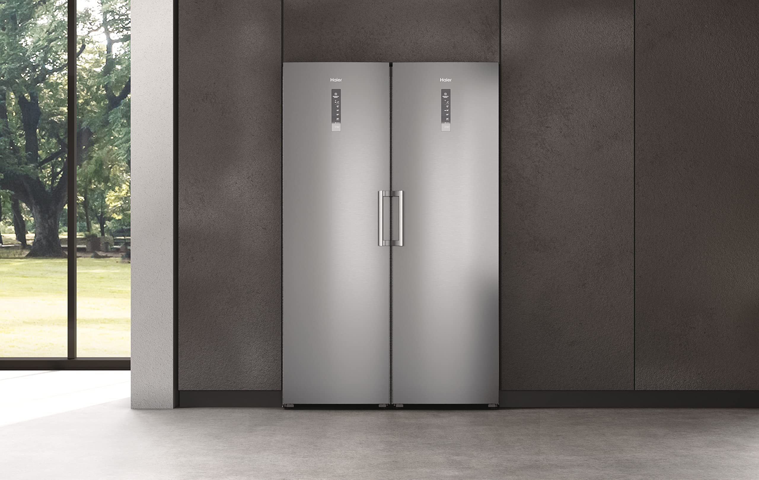 Haier Gefrierschrank H3F330SEH1 | InstaSwitch, Smart hOn App, Nutzvolumen 330 L, Inverter-Kompressor, Fresher Zone, No Frost, Digitales Türdisplay, Silber