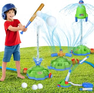 4-in-1 Kids Sprinkler Baseball Toys for Yard, Water Sprinklers Rocket Launcher Outdoor Play, 360° Rotating Water Spray Toy, Summer Backyard Lawn Pool Outside Water Game for Girls Boys Ages 4-8 8-12