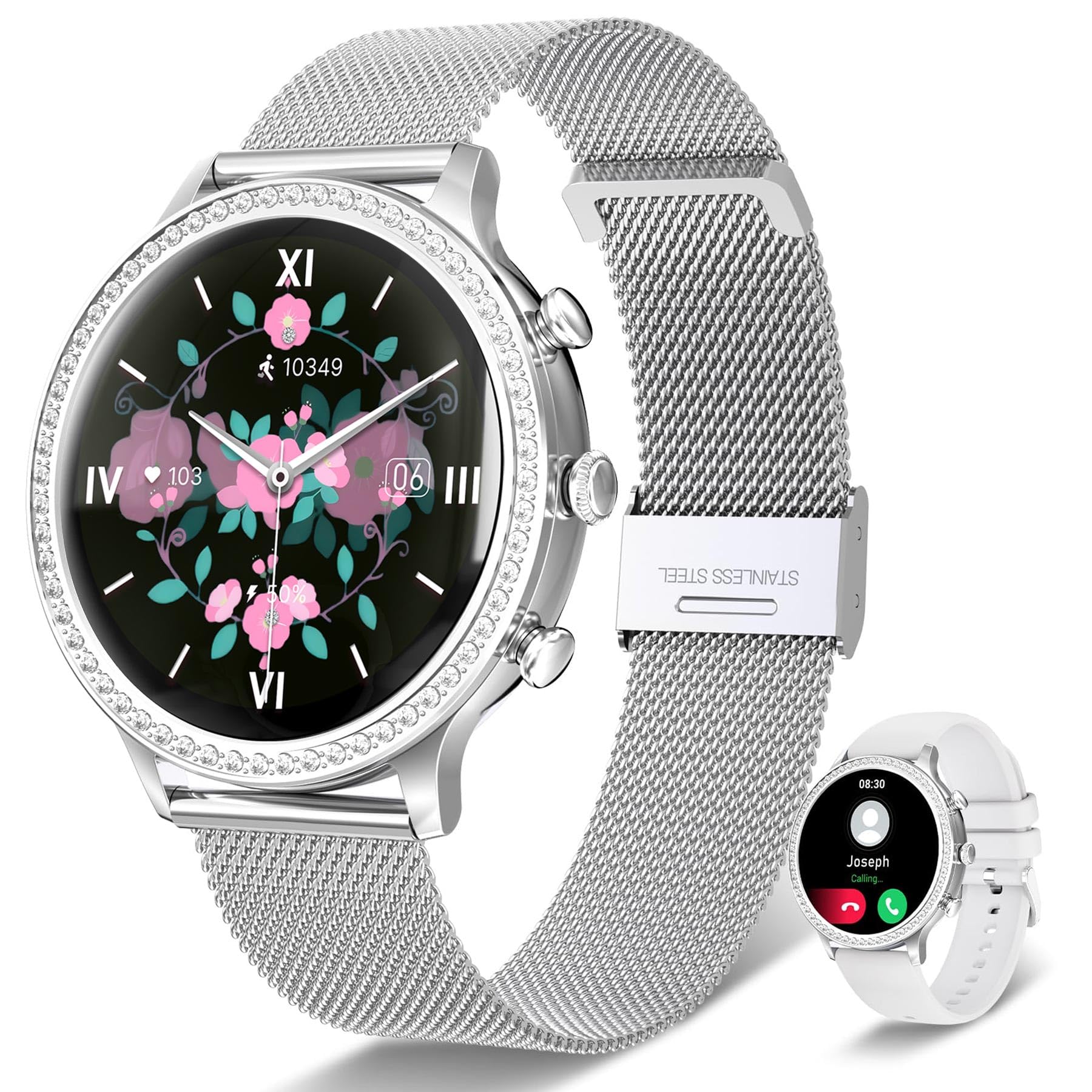Smartwatch Uomo Donna con Effettua o Risposta Chiamate, 1.32" Orologio Smartwatch Contapassi/Cardiofrequenzimetro/Sonno, 120+ Modalità Sportivo Fitness Tracker, IP68 Smart Watch Android iOS（argento）