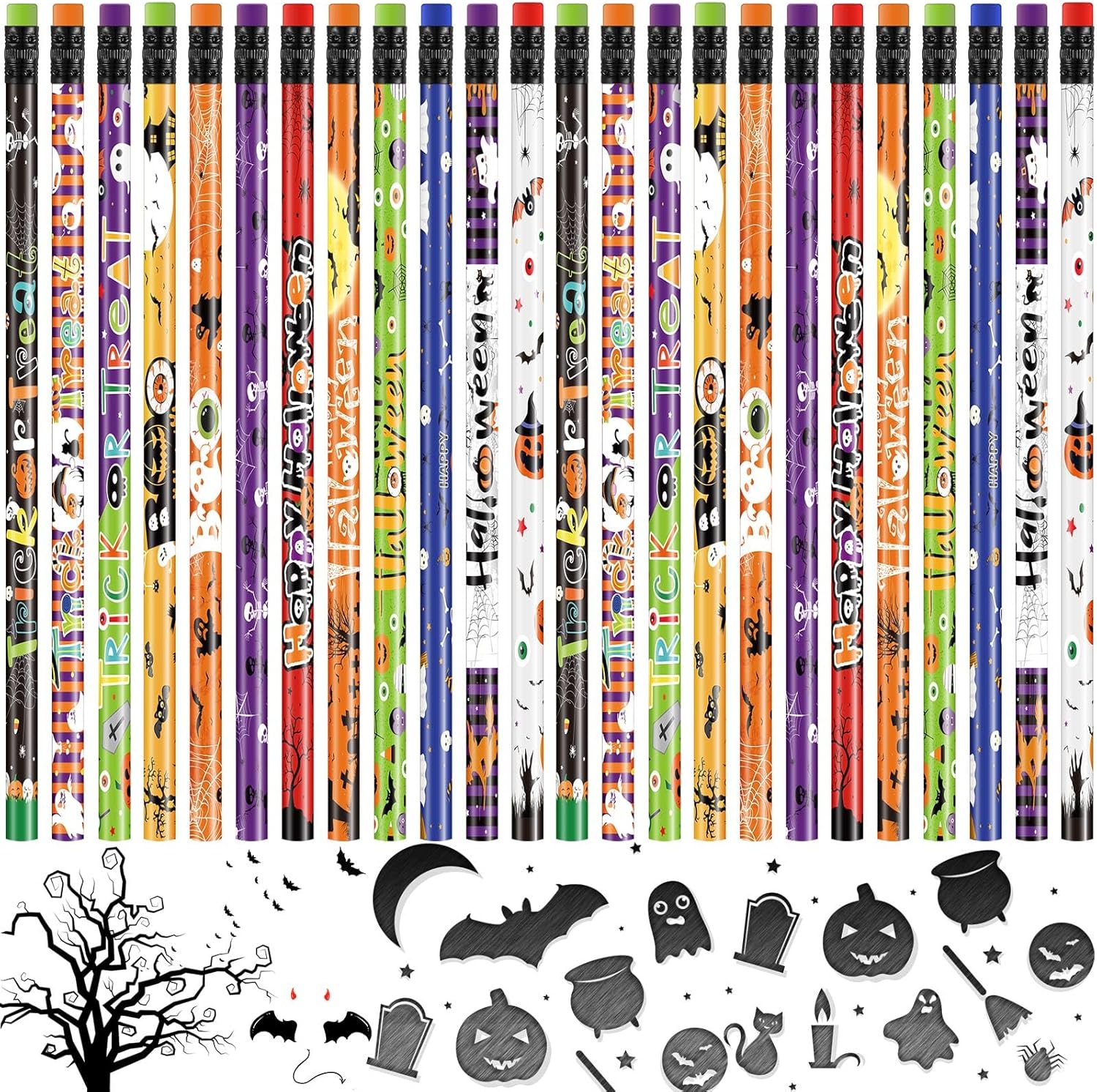 540 Pcs Halloween Pencils Bulk Pumpkin Ghost Wooden