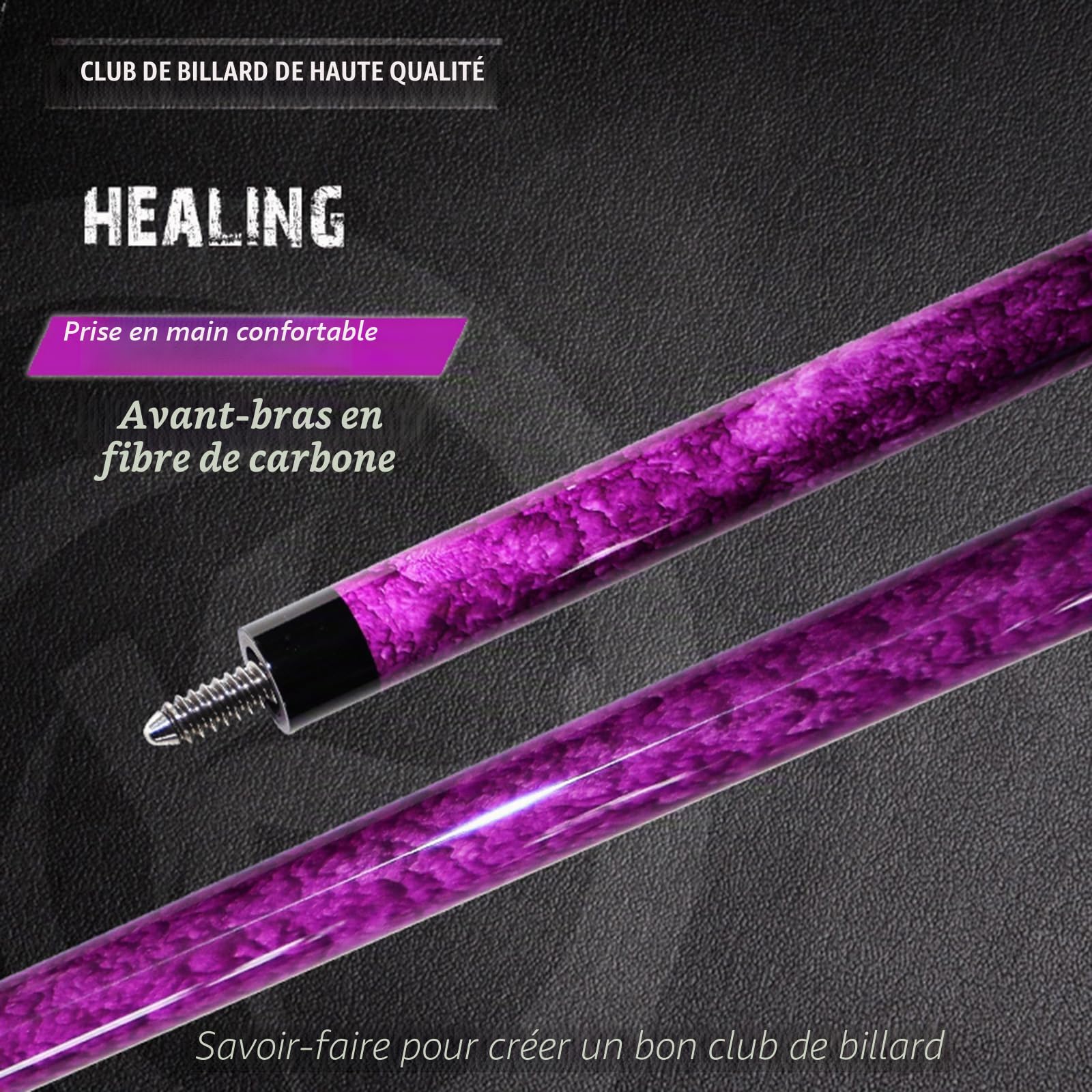 OKHEALING Queue de billard en fibre de carbone T700 XTC 12 mm, accessoire de billard fait main droite pour 8 balles/9 boules de 510 à 567 g