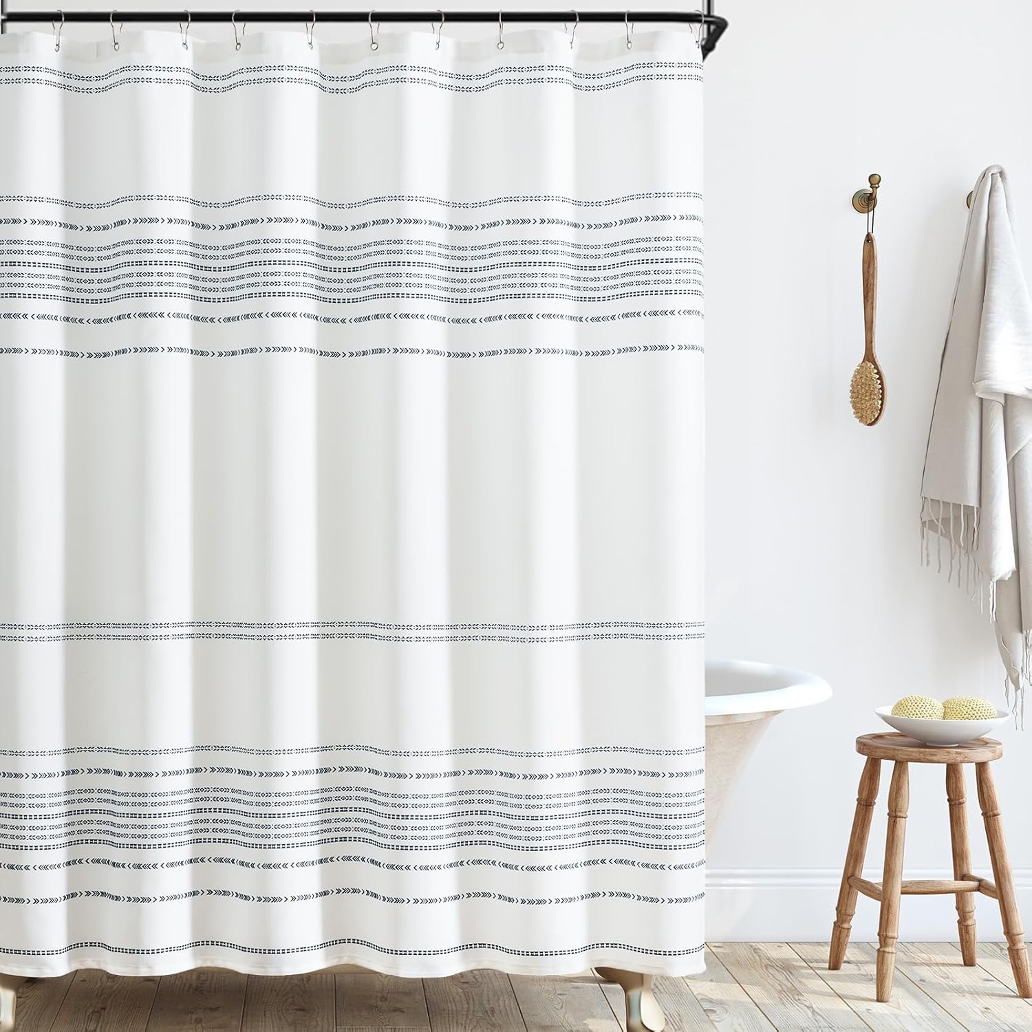 jinchan Black and White Boho Striped Shower Curtain Modern Waterproof Fabric Shower Curtains for Bathroom with 12 Hooks 70x72 inches