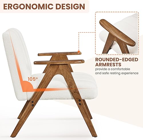 Miniatura 7 de Yaheetech Boucle - Juego de 2 sillas decorativas de tela de mediados de siglo, modernas sillas tapizadas para sala de estar con patas de madera