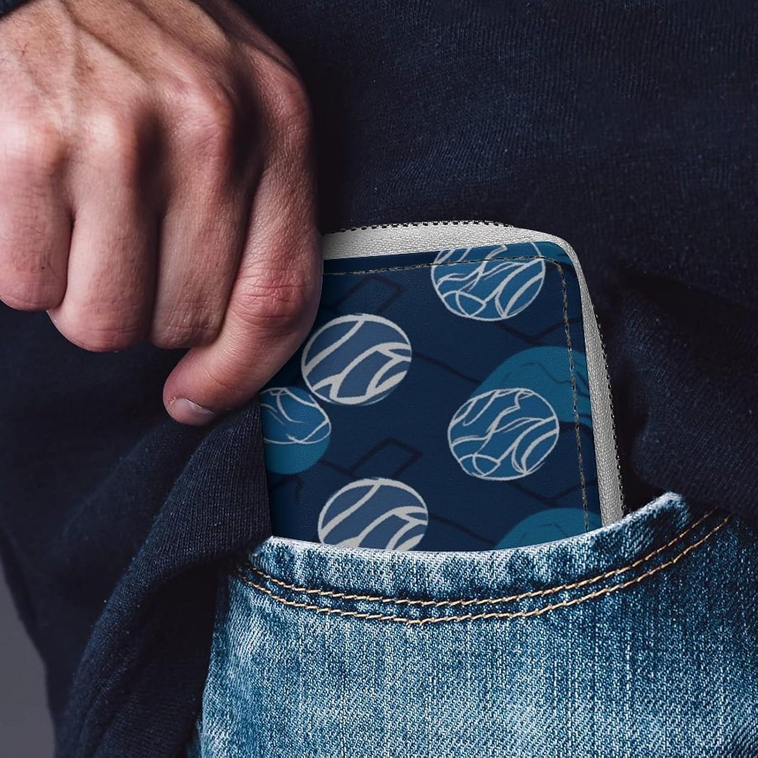 Blue Volleyball Card Holder RFID Blocking,Credit Card Wallet for Women And Men,Card Case Organizer Bag with Zipper