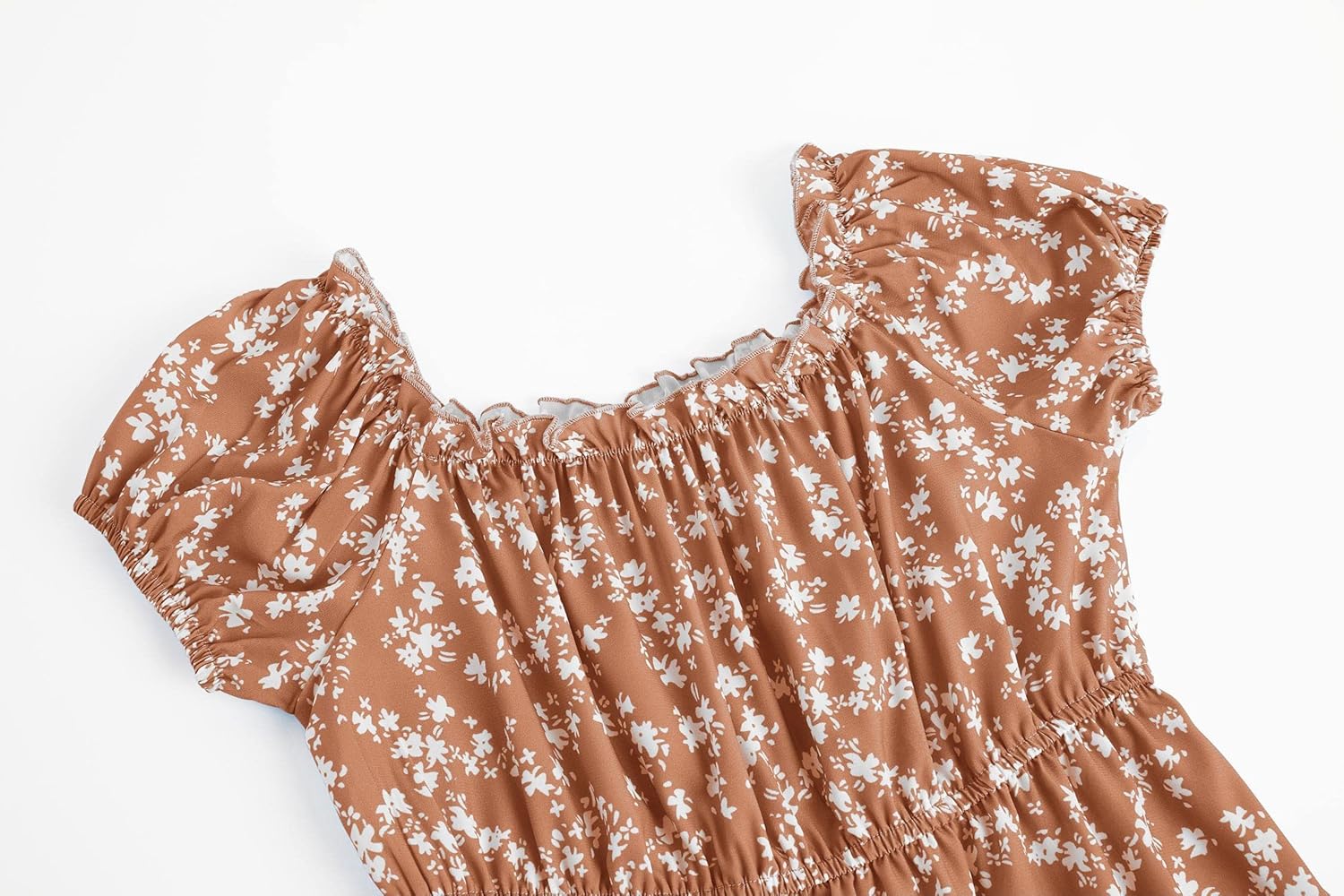 Girls Summer Dress Kids Floral Square Neck Puff Sleeve A-Line Midi Dresses - Image 3