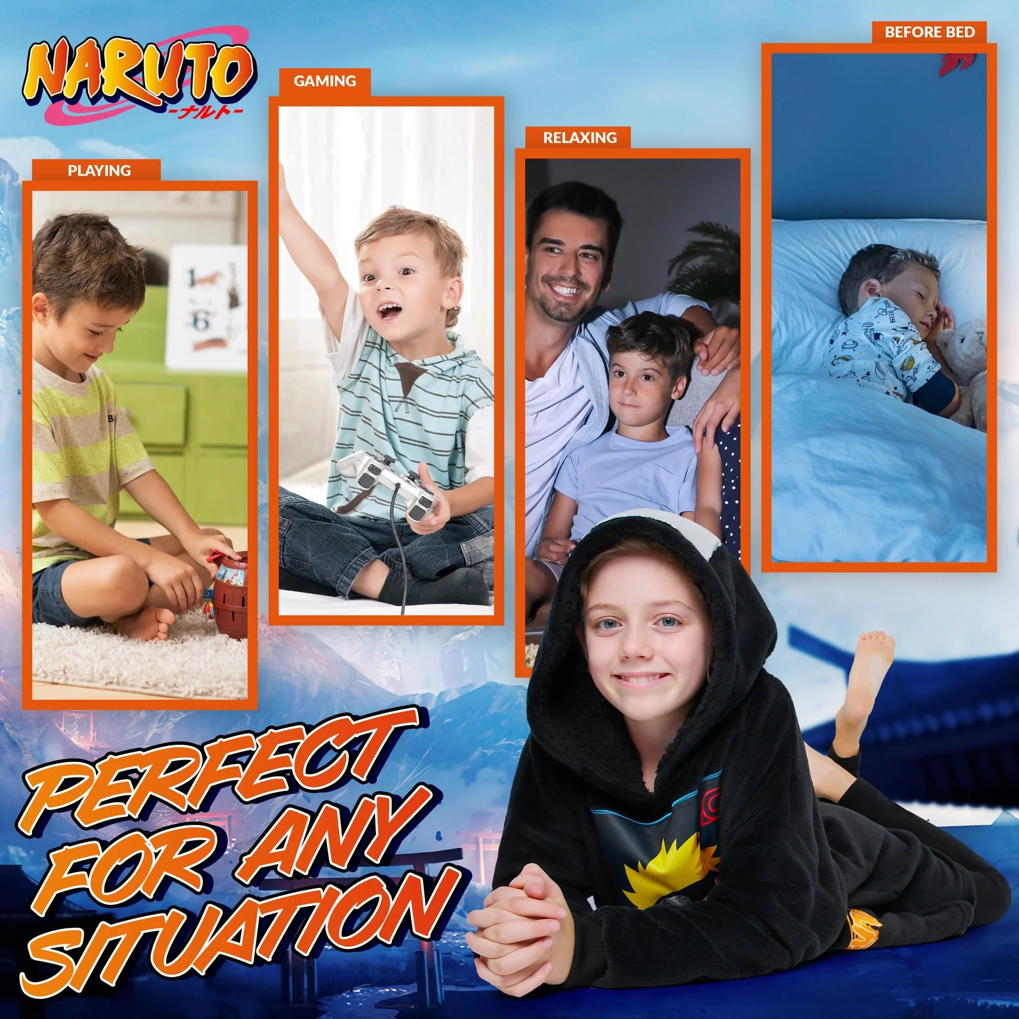 NARUTO Pull Plaid Enfant - Sweat Oversize en Polaire