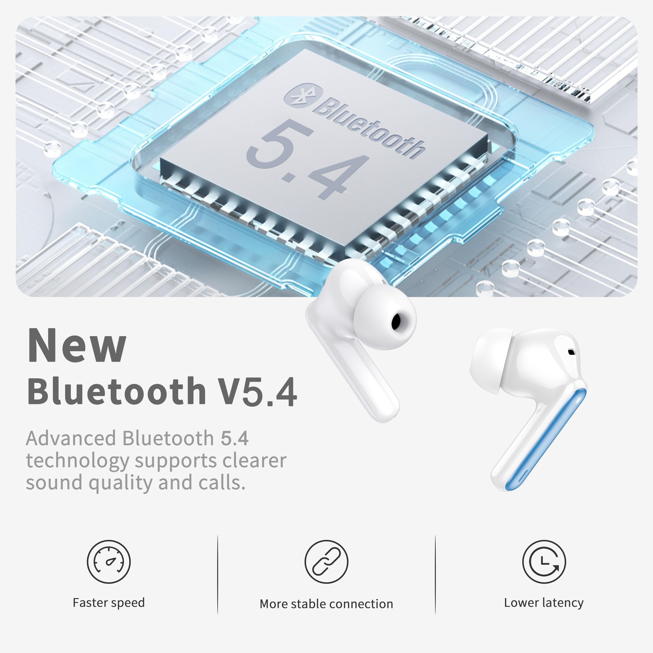 xinwld Auriculares Inalambricos, Auriculares Bluetooth 5.3 In Ear con 4 HD Mic, HiFi Estéreo Cascos Inalambricos, 40H de Reproducción In-Ear Deportivos IP7 Impermeable, USB-C, Azul Claro