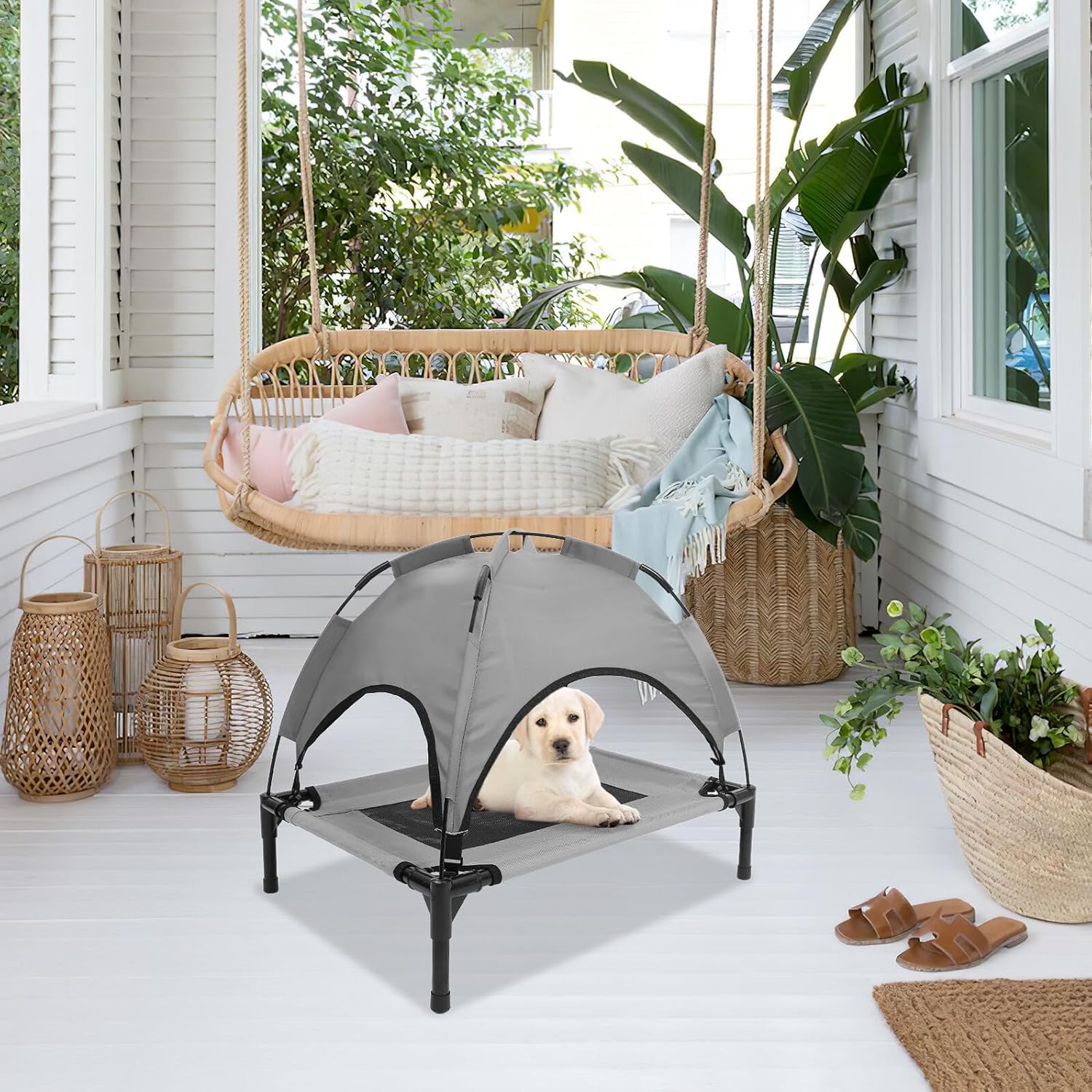 Large Indoor Dog Tent Bed with Elevated Cotton Mat, Moisture-Resistant Pet Tent Cushion for Cats and Dogs, 60x45x16cm Travel and Indoor Use