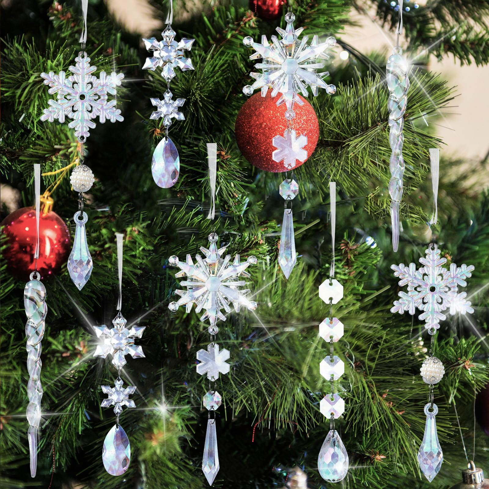 MSQ Lot de 18 décorations de Noël en Forme de Gouttes Flocons de Neige