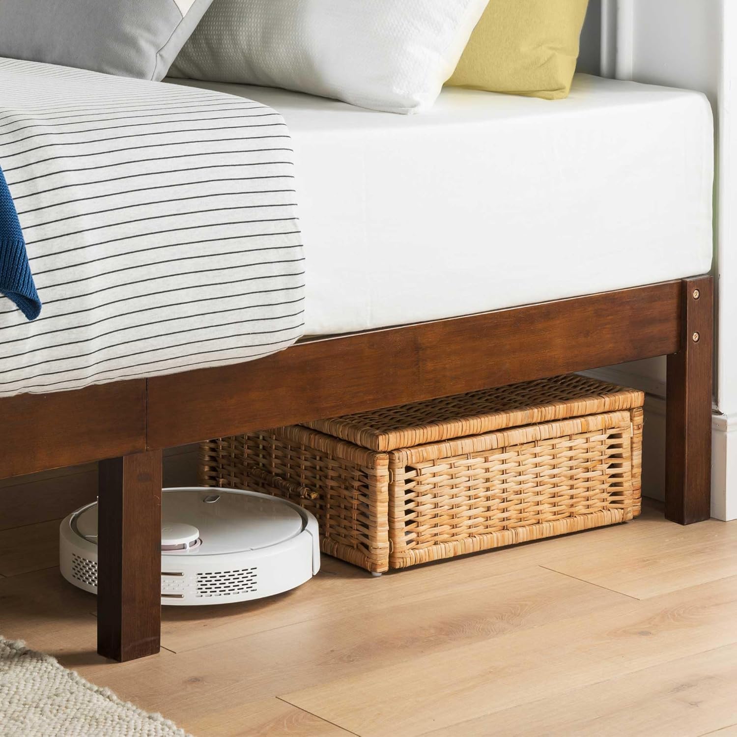 Mellow Asher 14 Inch Bamboo Wood Platform Bed with Wooden Slats, No Box Spring Needed, Easy Assembly, Queen, Coffee
