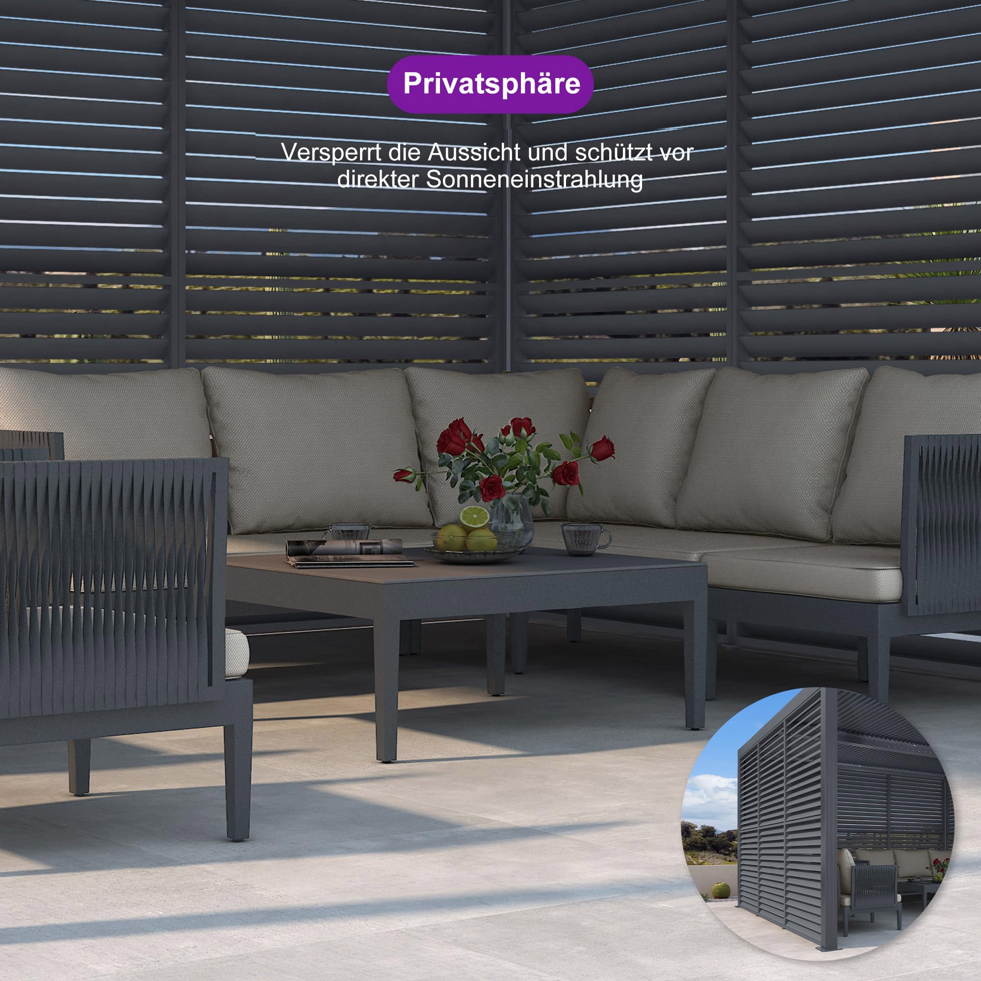 PURPLE LEAF Lamellenpergola Zubehör BY-AS, 1er-Set Alu Feste Horizontale Lamellenwand Paneel, für 3 m Graue Lamellenwand, Lamellenpergola Nicht Enthalten, Grau