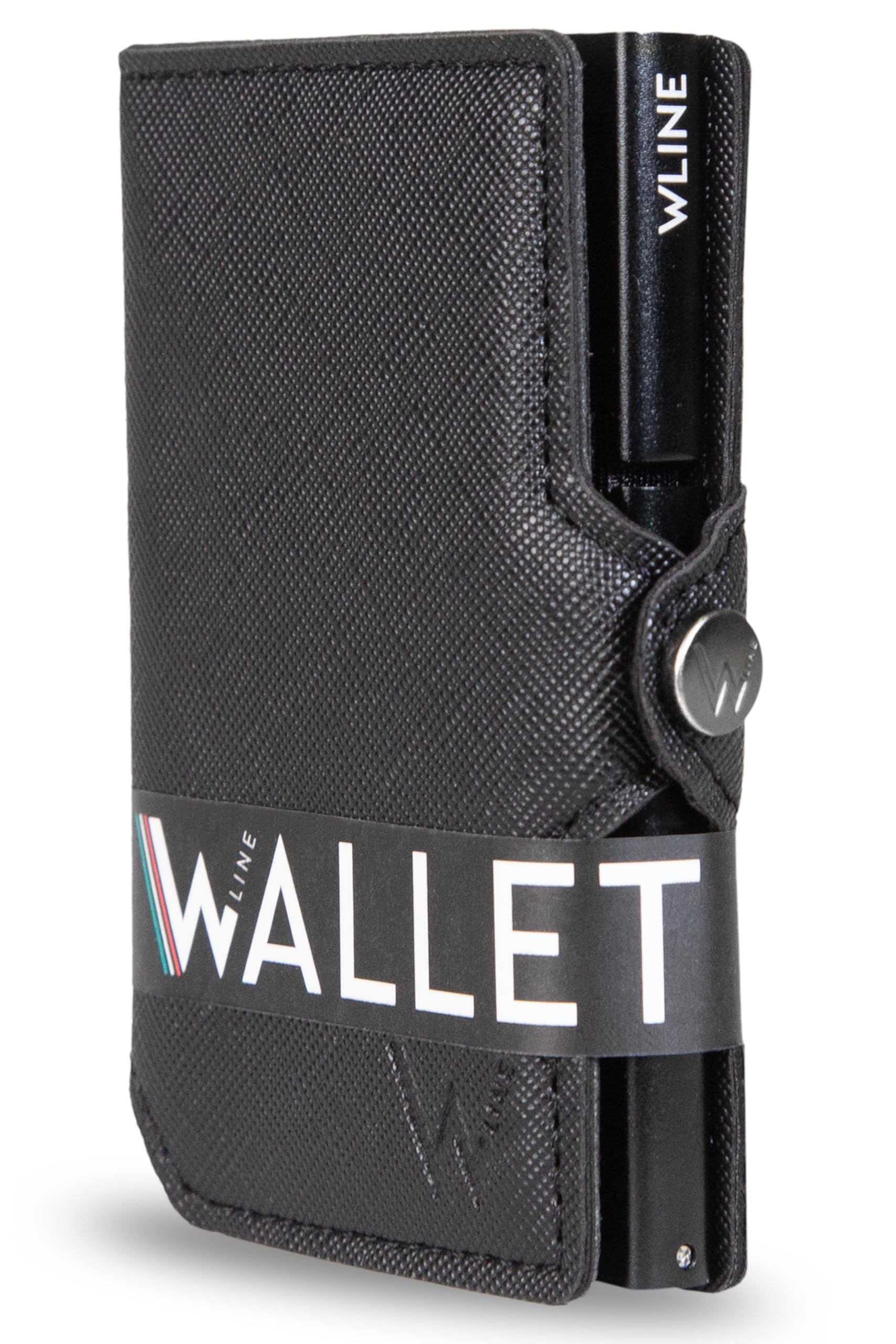 WLine Porta Carte di Credito Uomo e Donna Schermato in Pelle PU Saffiano - Portafoglio Uomo Slim Rfid Compatto ed Elegante - Portatessere Uomo Tascabile (Nero Saffiano senza Zip)