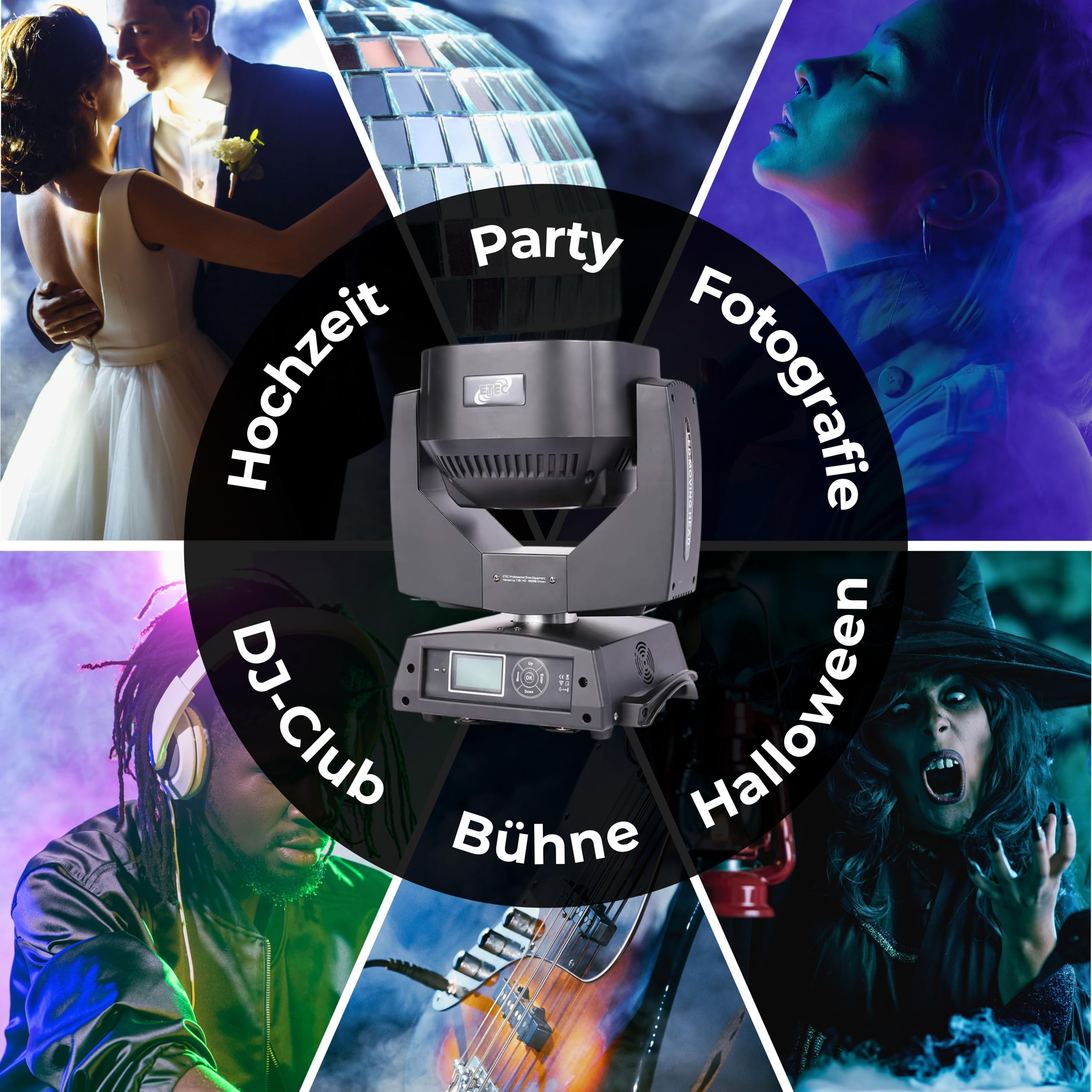 ETEC Professional LED Big Eye Moving Head 19x15 Watt RGBW Beam Rotation Zoom DMX Bühnenbeleuchtung Lichteffekt Discothek Club DJ Party
