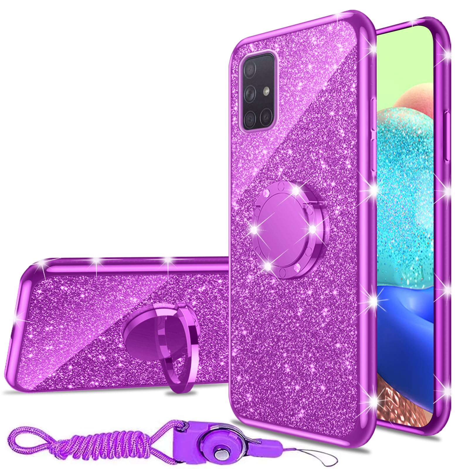 Yarxiawin Custodia per Samsung Galaxy A71 4G Silicone Morbido Rosa Effetto Glitter per Samsung A71 Cover Trasparente Sottile Fiore Protezione Antiurto
