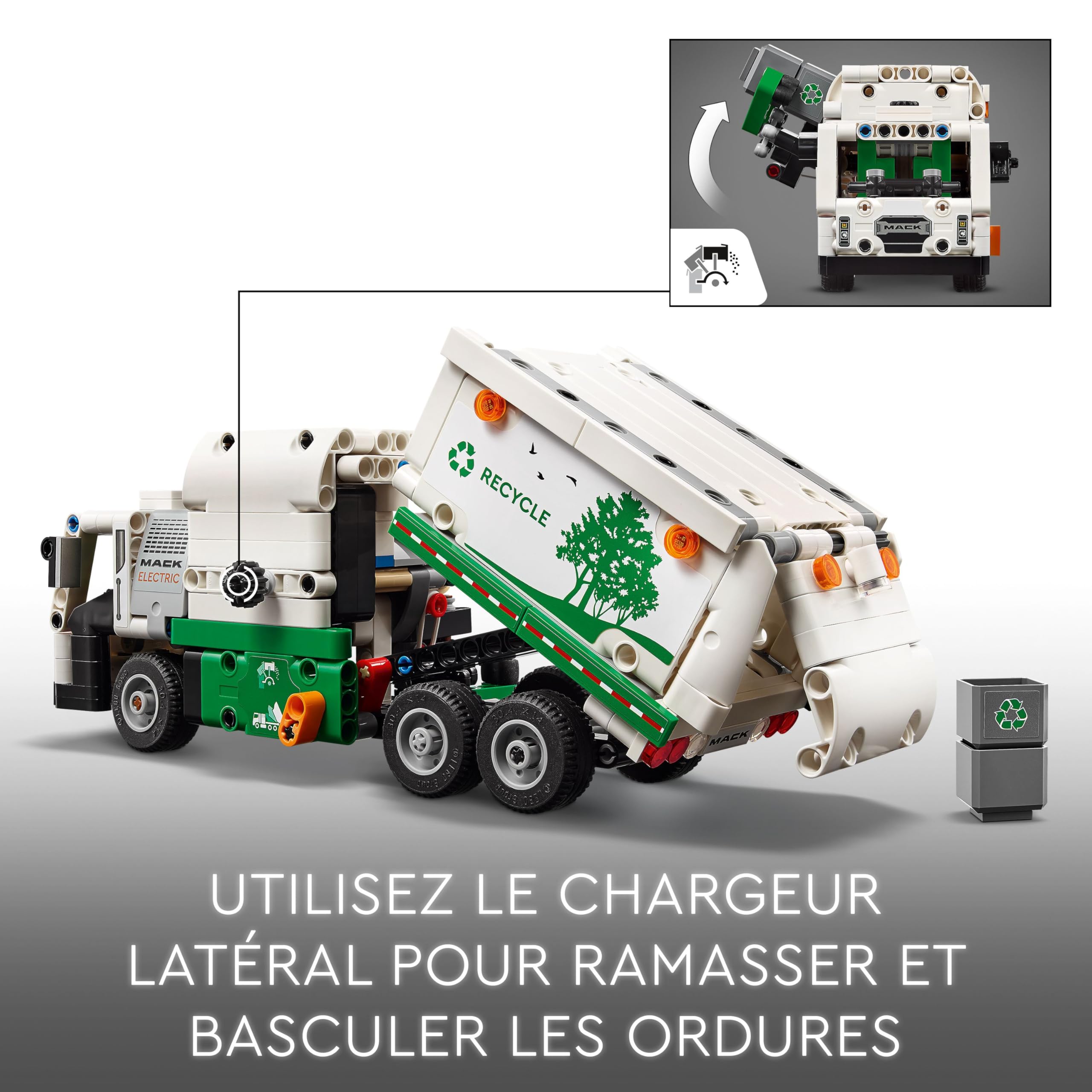LEGO Technic Mack LR Electric Camion Poubelle, Jouet de Camion Électrique, Véhicule de Recyclage, Cadeau pour Garçons et Filles Dès 8 Ans, avec Accessoires 42167