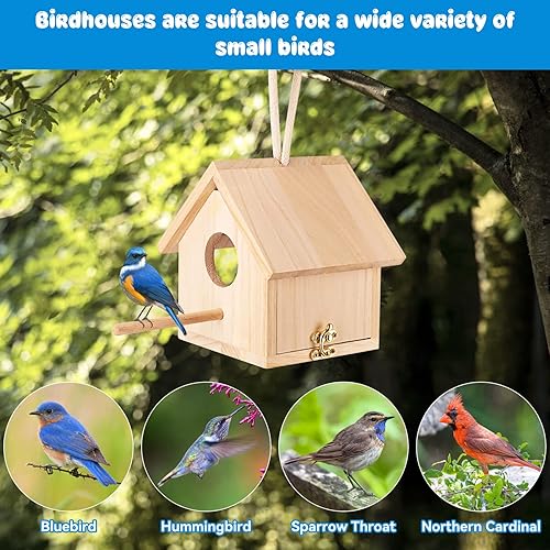 Miniatura 7 de GINDOOR Casas de pájaros para espacio exterior con poste, casa de pájaros de madera, casa de pájaros azul, casas de pájaros para exteriores, jardín,