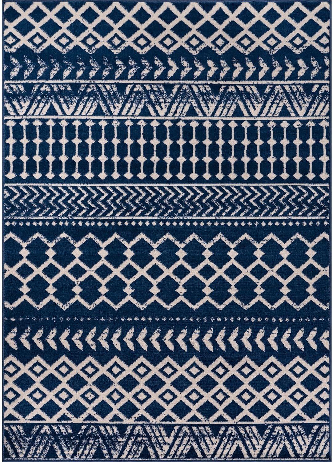 CAMILSON Boho Moroccan Navy Blue Rug Geometric Diamond 6x9 Area Rugs for Living Room Bedroom Kitchen Modern Bohemian Soft Stain Resistant Non-Shedding Indoor Carpet (6 x 9 Navy and Cream)