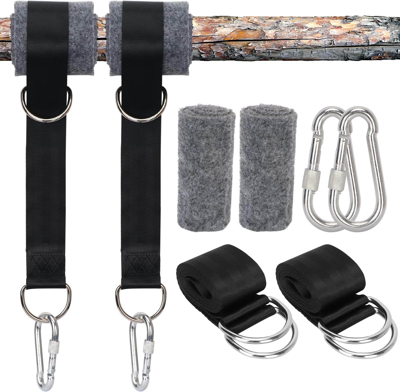 Tree Swing Hanging Straps Kit, 5ft Extra Long Ultra Strong Hammock Strap Holds 1000 Lbs, with Two Heavy Safer Lock Snap Duty Carabiners for Tree Swing & Hammocks, Carry Pouch Easy Fast Installation
