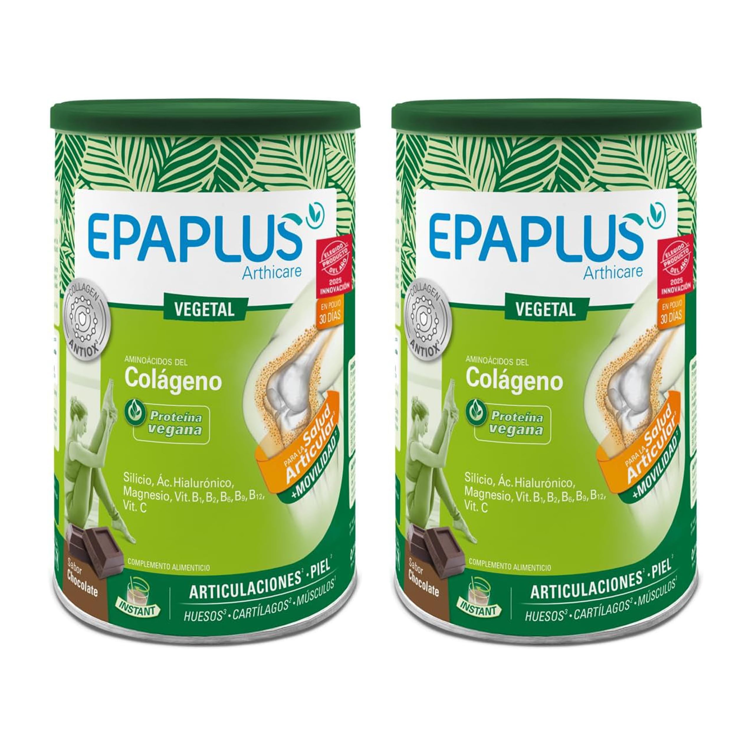 EPAPLUS VEGETAL - Pack 2 Unidades de Colágeno en Polvo para 60 días - Chocolate - VEGANO - Con Silicio, AH, Magnesio y Vitaminas