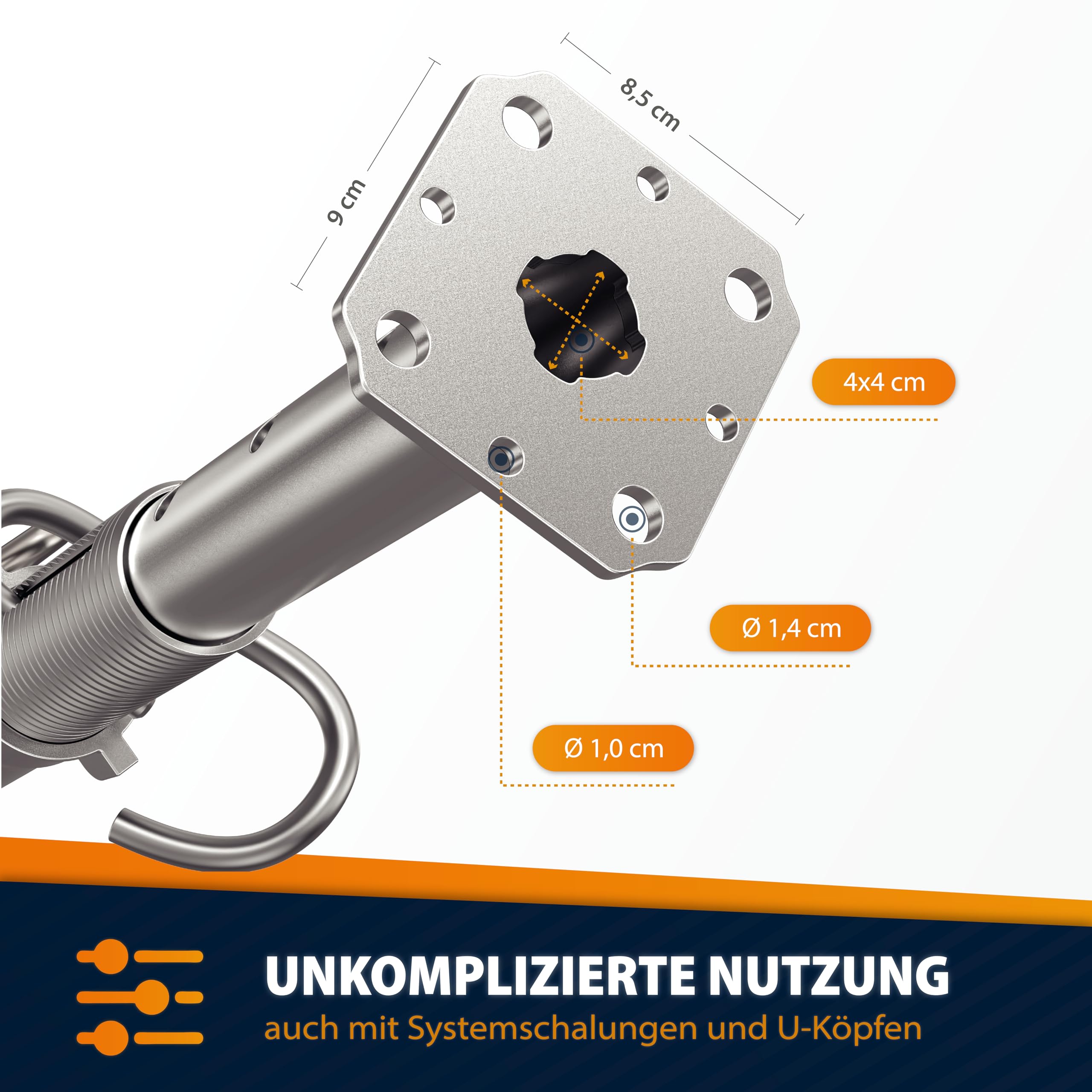 Baustütze [146 – 250 cm] Eco Klasse B/D25 - Montagestütze - Deckenstütze - leichte Einhandstütze - stabile Stützen höhenverstellbar - Teleskopstütze & Deckenspanner Montagehilfe