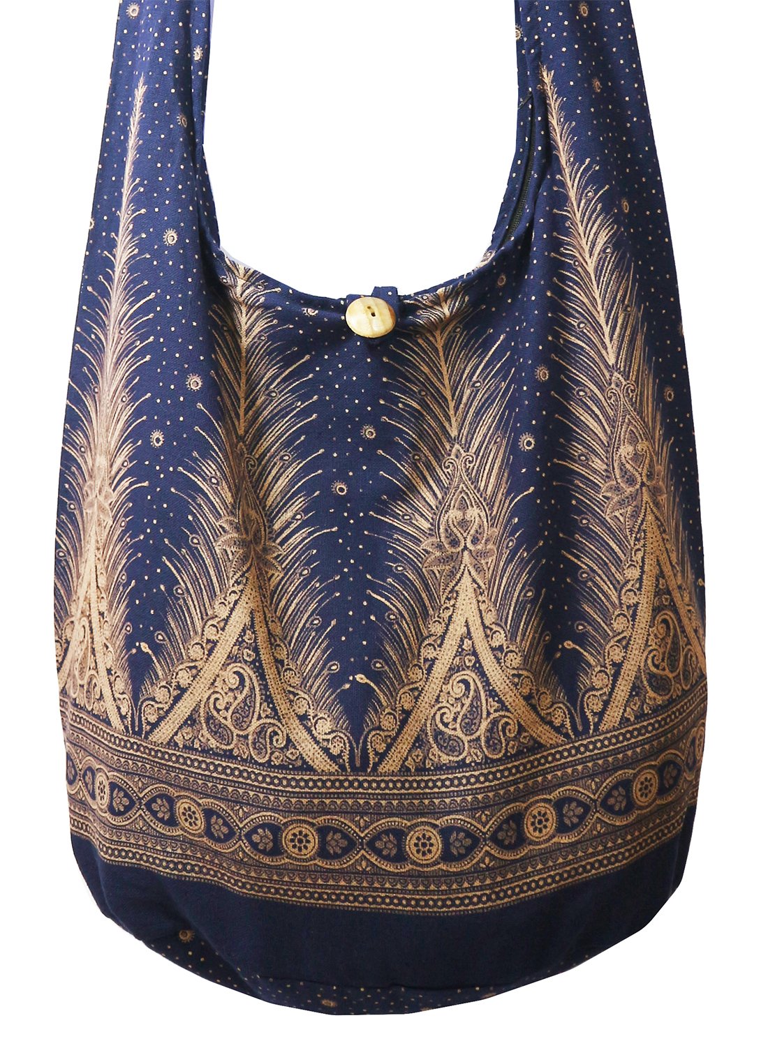 Lovely Creations Hippie Boho New Elephant Crossbody Bohemian Gypsy Sling Bag Shoulder Bag Large Size (Peacock L Navy)