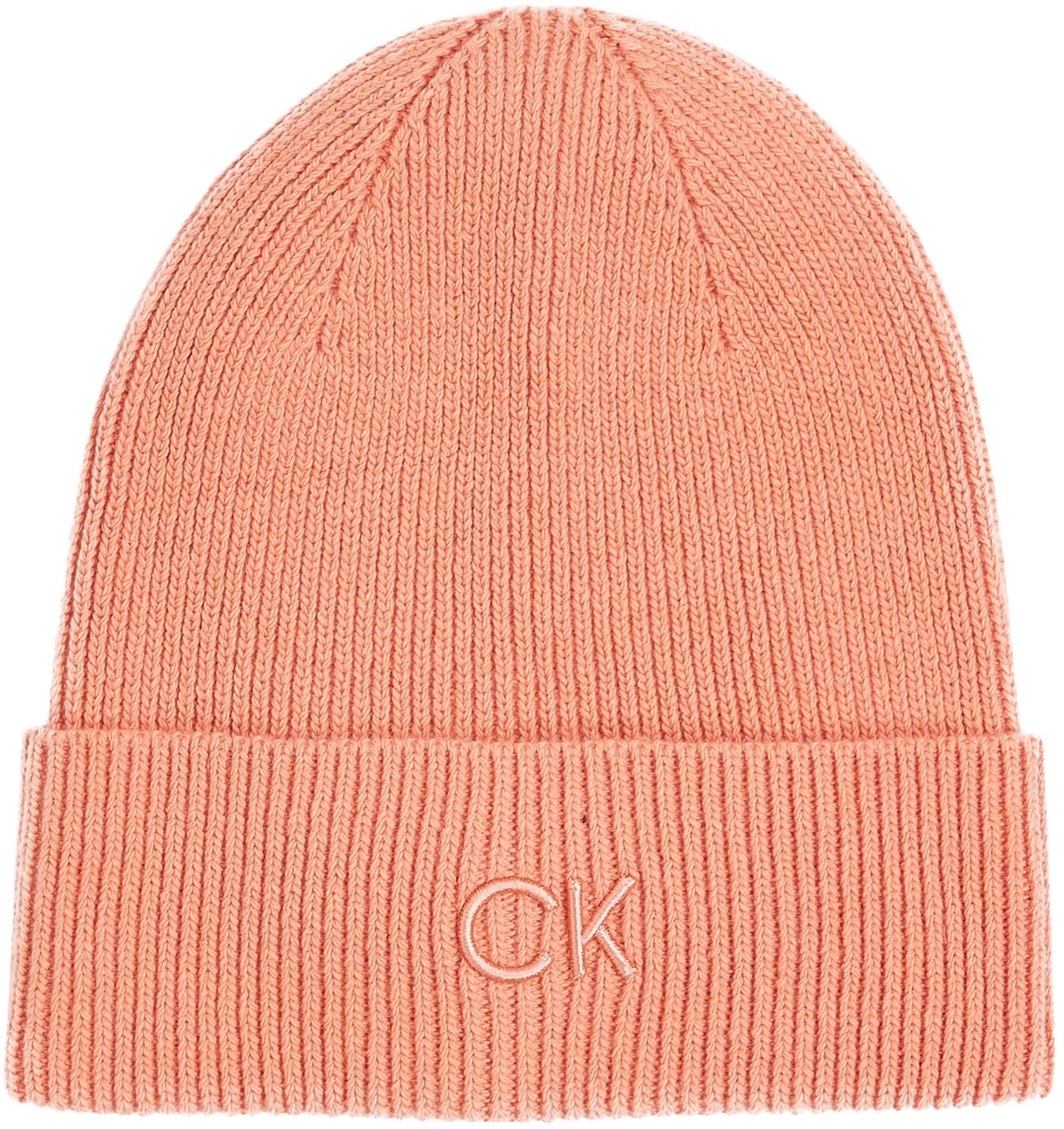 Calvin Klein Women's Ck Embroidery Fine Rib Beanie K60k612590 Beanie, Orange (Tawny Orange), One Size