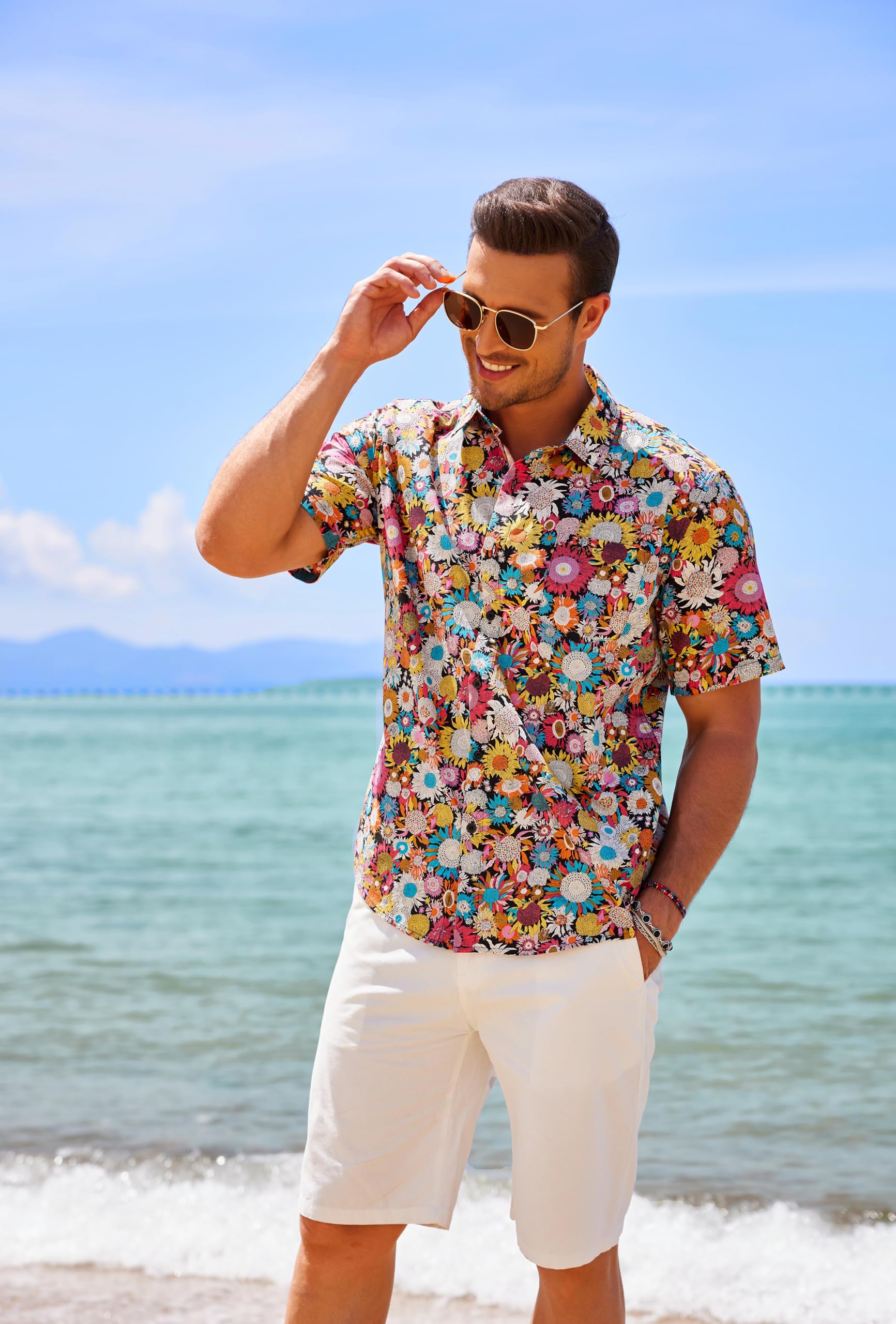COOFANDY Camisas Hawaianas Hombre 100% Algodón, Camisas Verano Manga Corta Botonadas, Tops Tropicales Playa Corte Regular