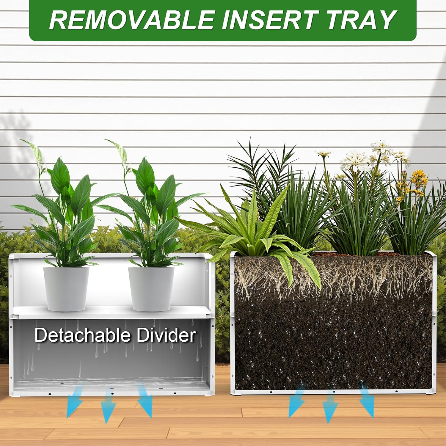 Metal Rectangular Planter Box 36" L x 15" W x 24" H,Rectangular Tall Planters for Outdoor Plants with Removable Insert Shelves & 4 Drainage Holes for Patio, Yard & Porch