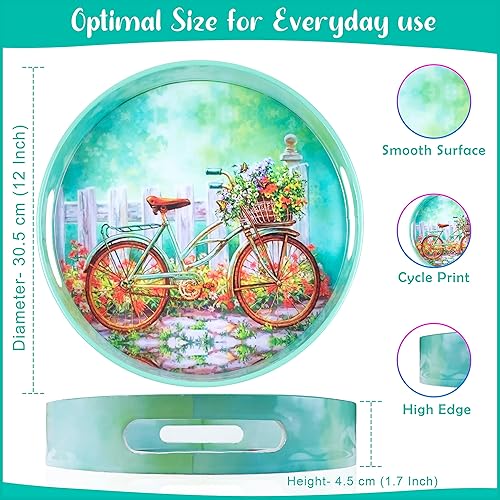 Miniatura 23 de Crocon Bandeja redonda de madera para servir con asas, bandeja otomana decorativa de 12 pulgadas para mesa de café, encimera de cocina, desayuno