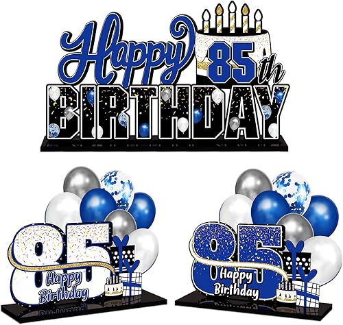 Miniatura 176 de LINGTEER Juego de centros de mesa de acrílico azul con texto en inglés «Happy 100th Birthday» – Decoración de regalo de fiesta de cumpleaños número