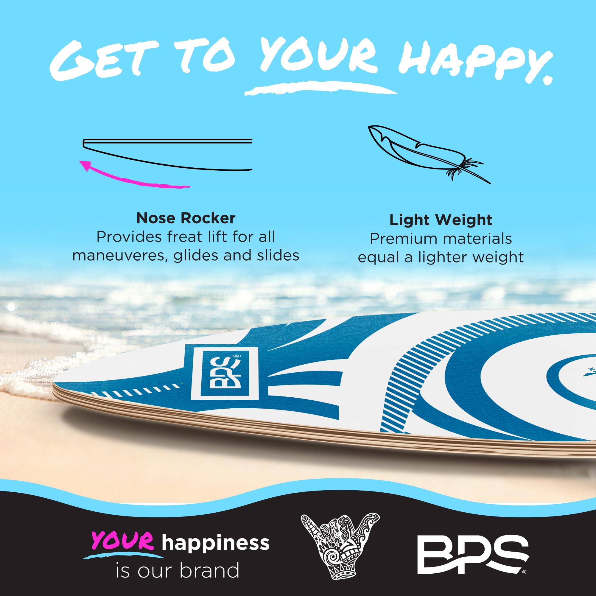 BPS New Zealand 'Koru' Skimboard mit farbigem Eva-Griffpolster und hochglänzendem Klarlack aus Holz für Kinder und Erwachsene, wählen Sie aus 3 Größen und Farbe des Traktionspads