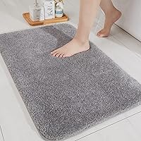 COSYHOMEER Extra Thick Anti-Slip Bath Rug Mat - Soft Shaggy Micro Polyester, Super Water Absorbent, Grey 20x32 Inches for Bathroom Bedroom
