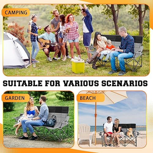 Miniatura 5 de Sofá de dos plazas bajas para 3 personas, silla de camping para exteriores, portátil, totalmente acolchada, silla de campamento para adultos,