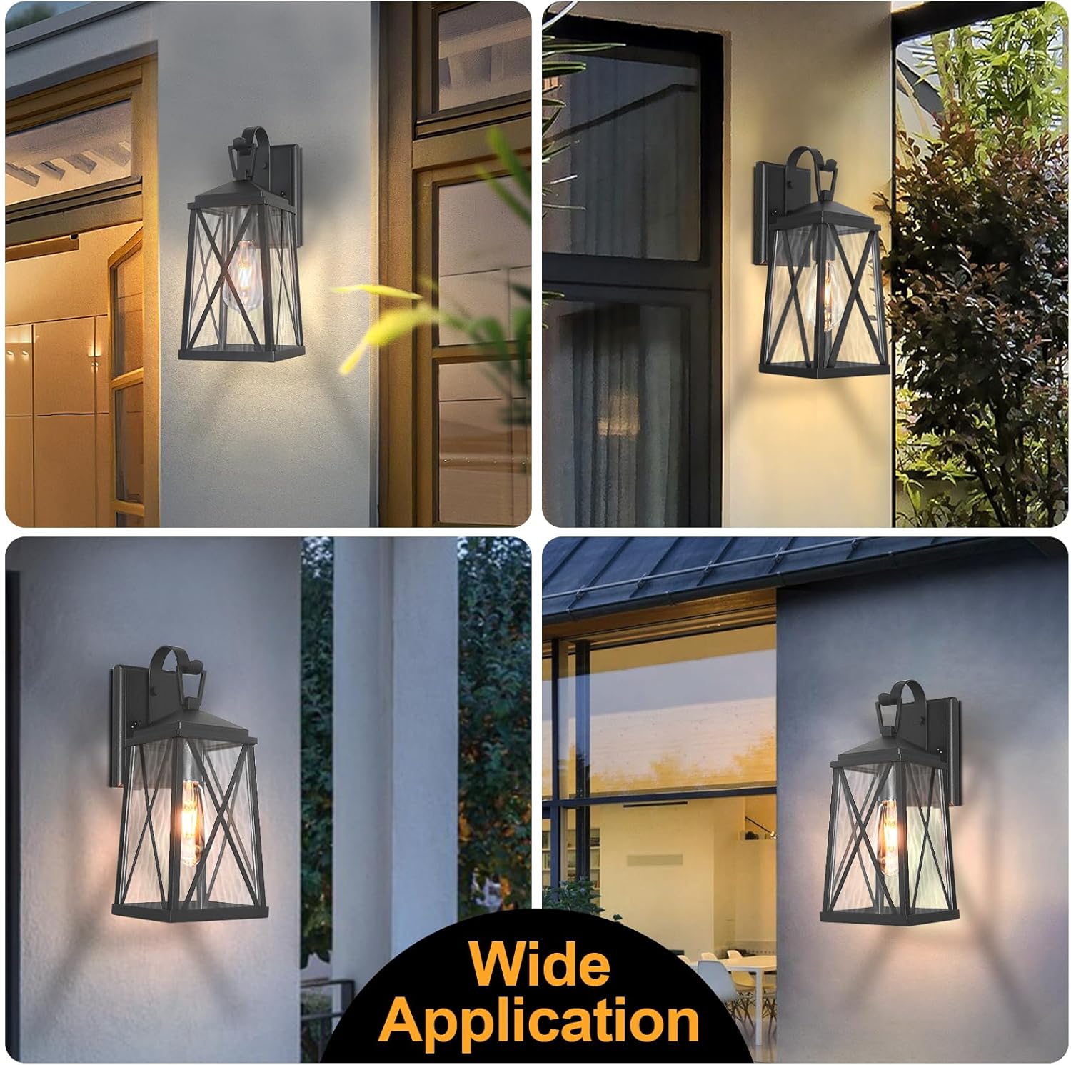 ALVIME Outside Wall Lantern, 17 Inch Black Large Outdoor Sconce Lights, Waterproof Outdoor Wall Lamps, Front Porch Light Fixtures for House Door, Entryway, Garage, E26 Base&Water Ripple Glass
