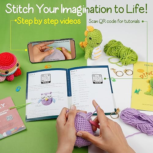 Miniatura 3 de Kit de ganchillo para principiantes, 3 adorables animales para niños, kit de ganchillo con tutoriales en video y libro electrónico - Kit de