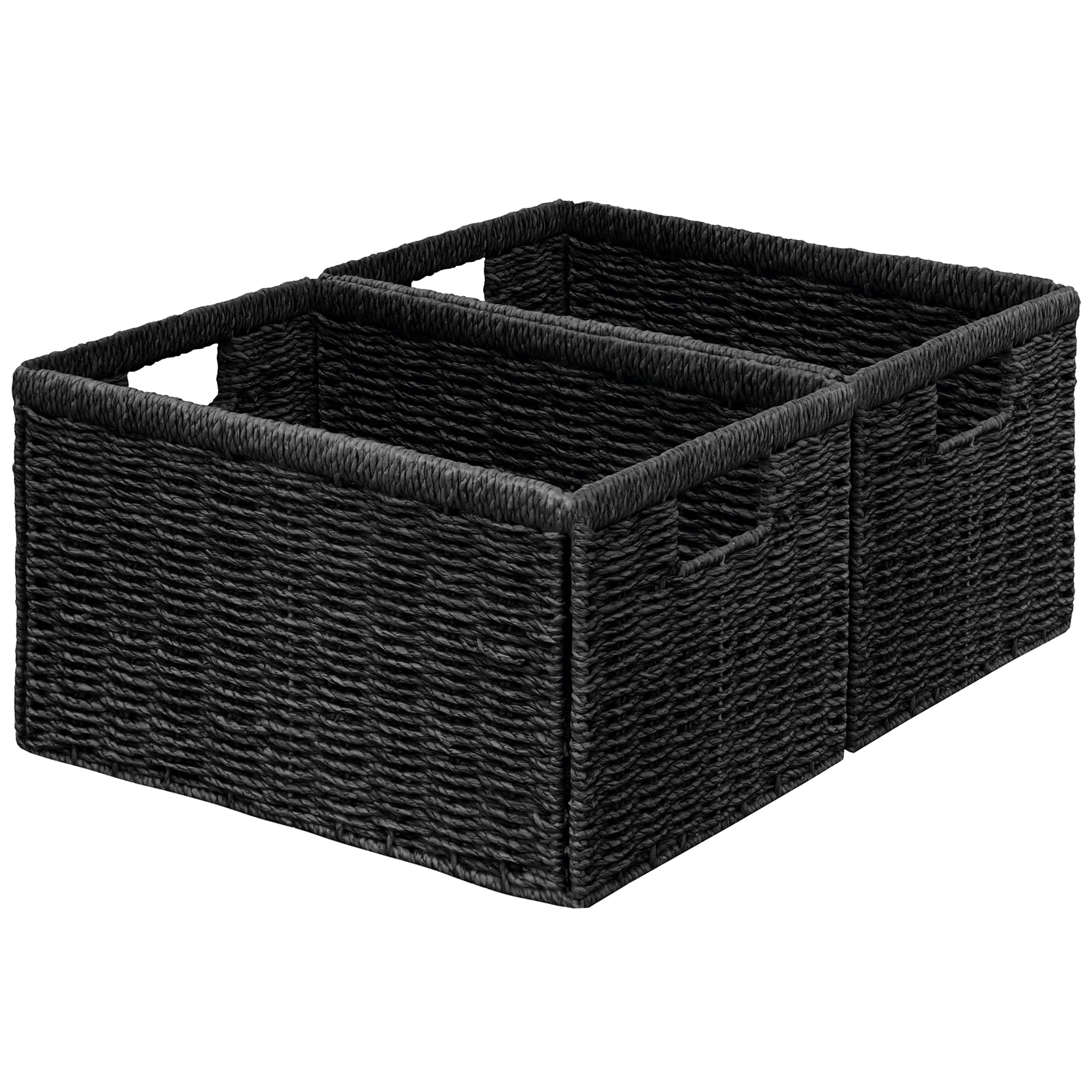 Vagusicc Wicker Storage Basket, Foldable Storage Cubes Organizer Bins, Handwoven Storage Baskets for Shelves Closet Office Bathroom, Set of 2 Large Wicker Baskets, 38 x 25 x 22 cm, Black — image 1