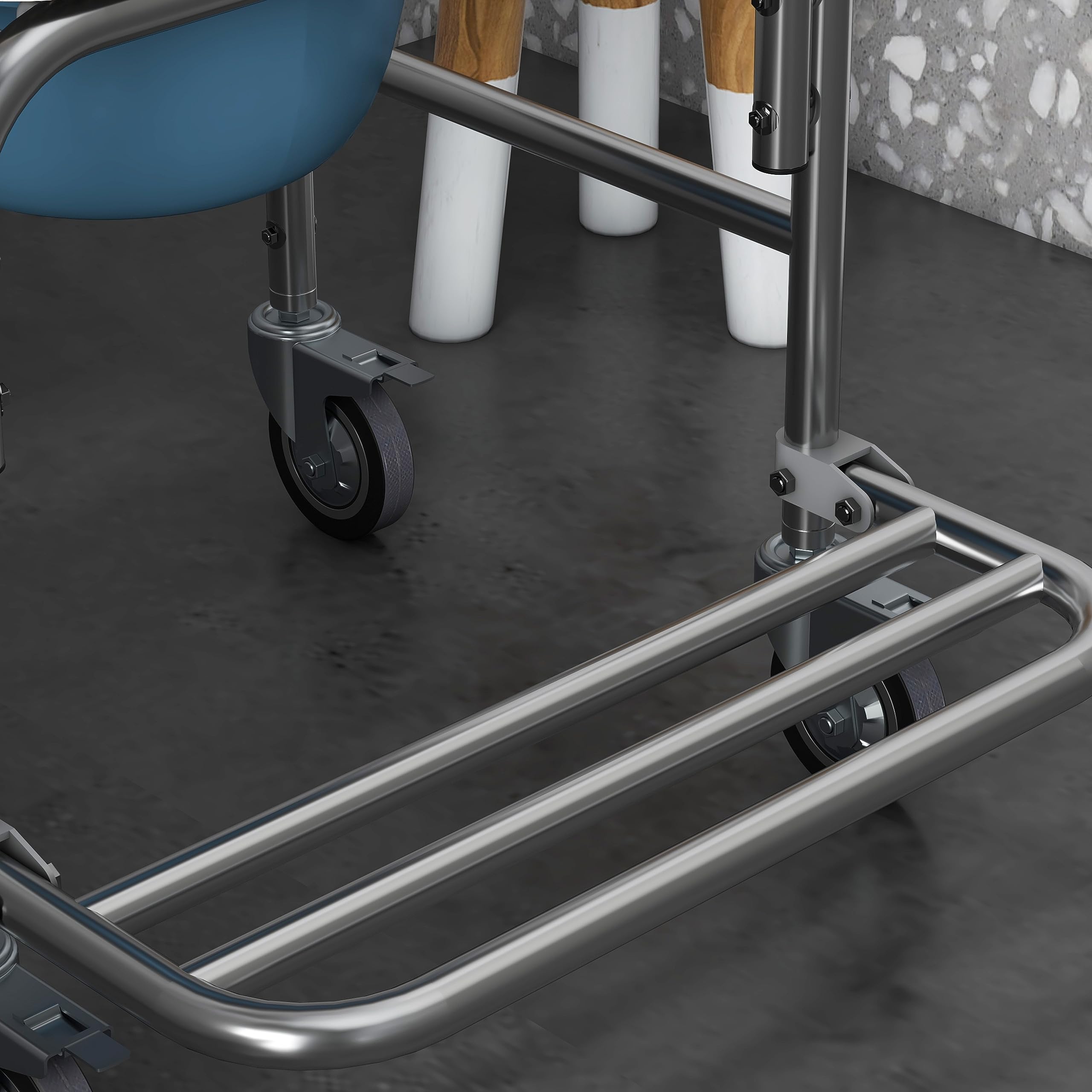 HOMCOM Sedia a Rotelle Impermeabile con WC Seduta in Finta Pelle, 4 Ruote, Vaso Rimovibile per Anziani/Disabili, 84x54x96cm
