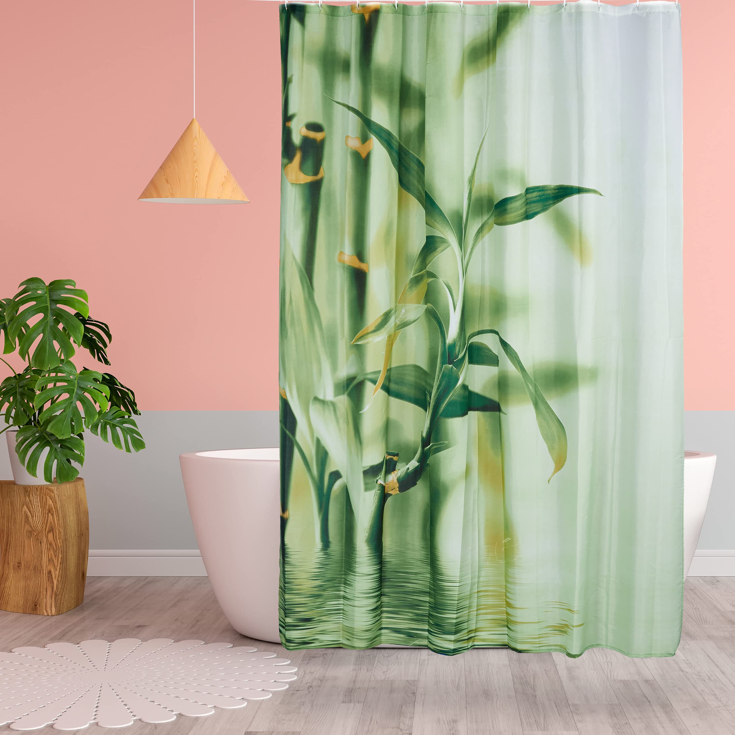 Relaxdays Zasłona prysznicowa Bambus, poliester, tekstylia, można prać, 200 x 180 cm, zielona
