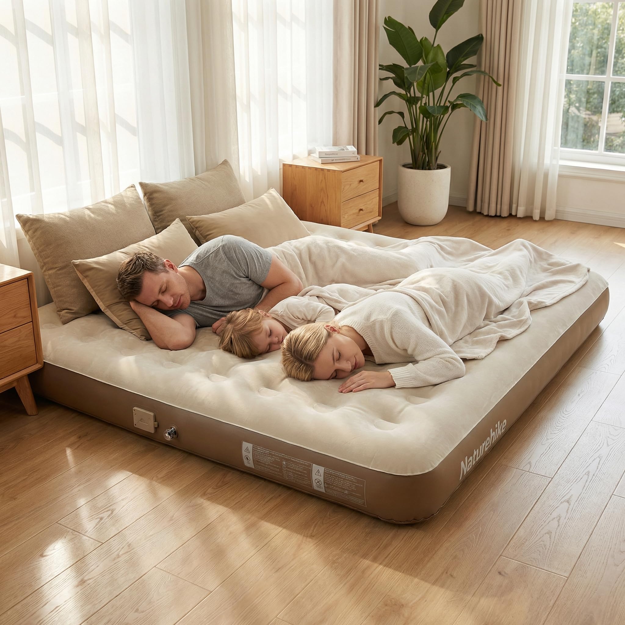Naturehike ChenjIng Matelas gonflable Convient pour un usage domestique et le camping 213 x 182 x 25 cm (Extra Large-Marron-3 personnes)
