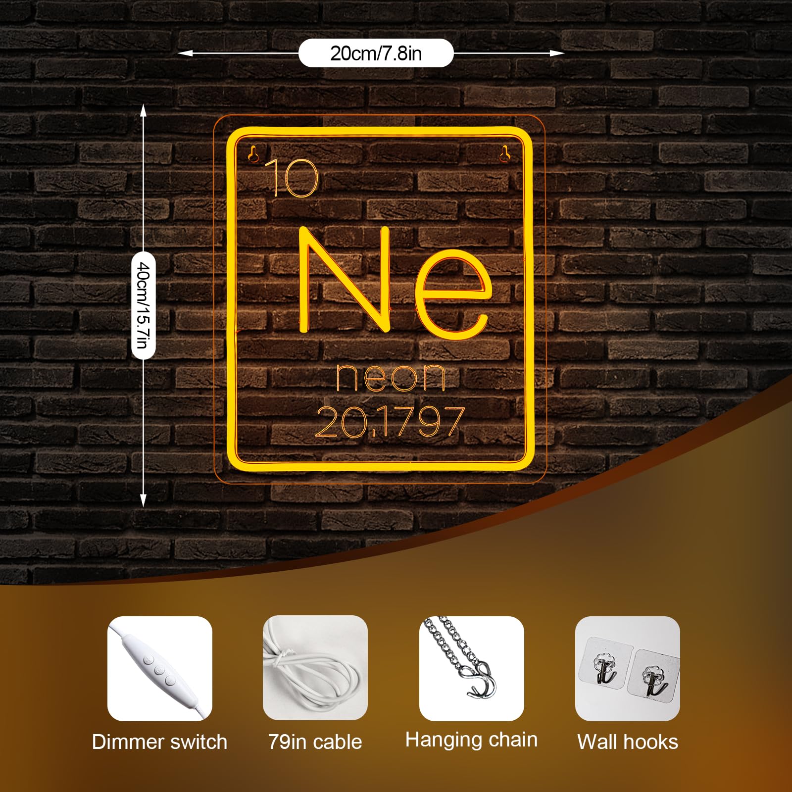 Ne Insegna al neon Classe di chimica Tavola periodica Segni Luminosità Regolabile Studente LED Luci al Neon Illuminano Insegne al neon colorate Adatto per aule Sala studio Biblioteca