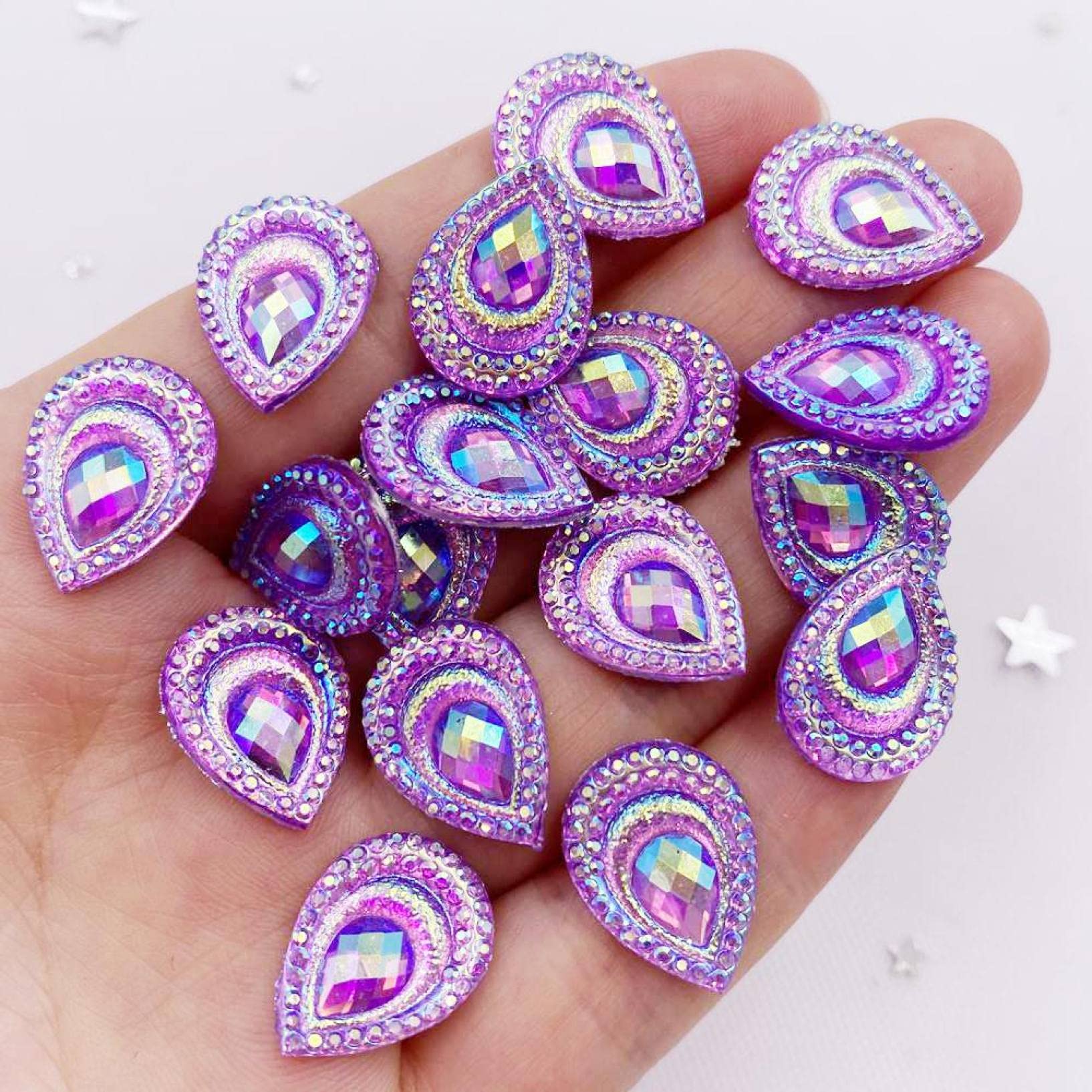Kryształki górskie Luźne cekiny, cekiny 80 szt. Żywica Kolorowy AB Czarny Żółty Kropla Pawie Oko Płaskie Tył Rhinestone Aplikacja Ślubna DIY Ozdoba do albumu