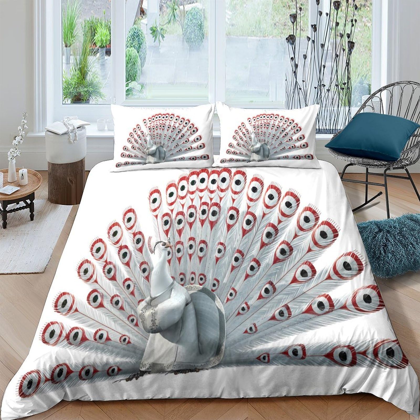 Ctjqhvkz Style-6 3D Printed White Peacock Fitted Sheet Microfiber Soft Breathable Artistic Feather Bed Cover For Bedroom Guest Room Mattress Decor Single（135X200cm）