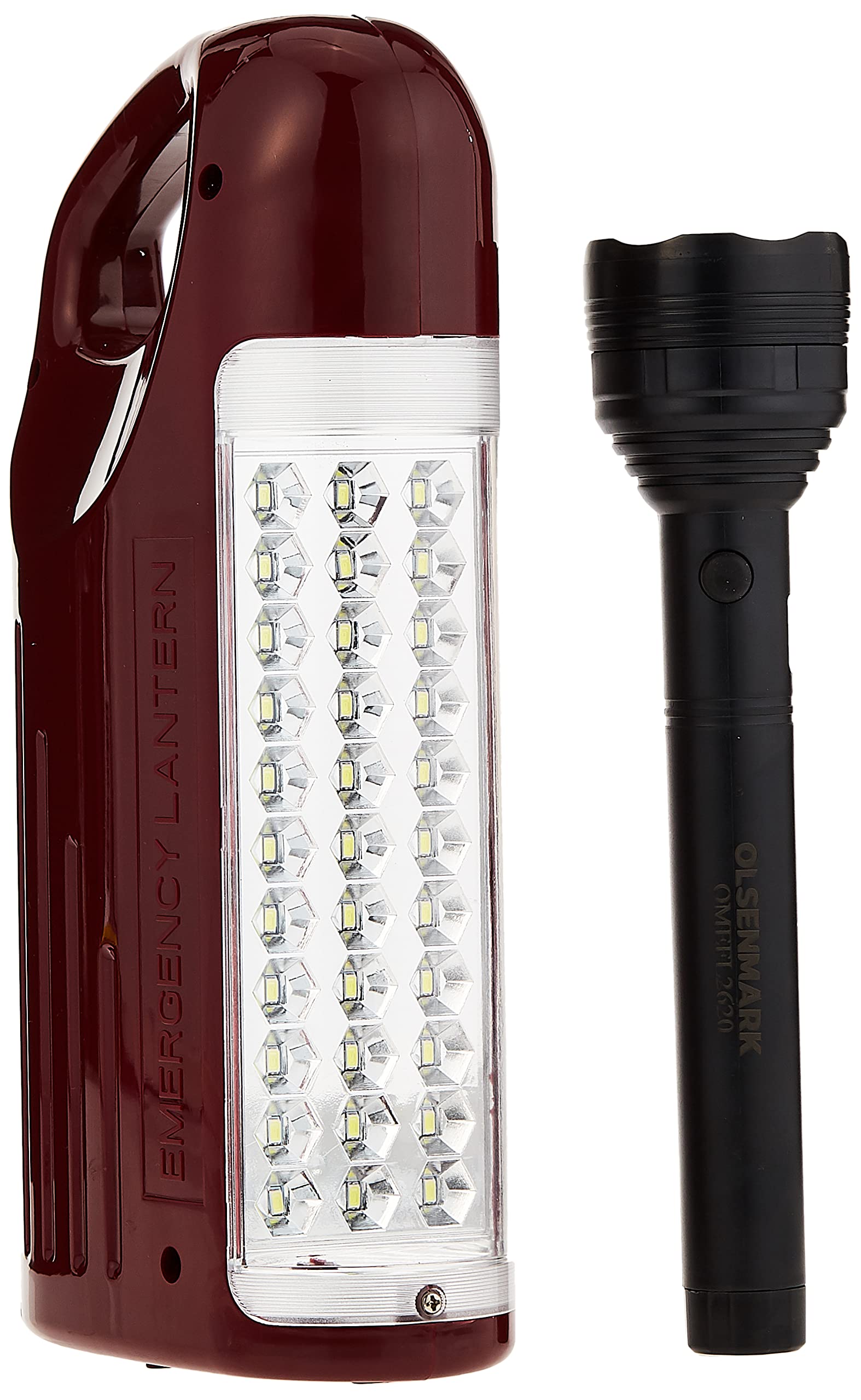 Olsenmark 2 In 1 Rechargeable LED Emergency Lantern with Flashlight, Maroon/Black