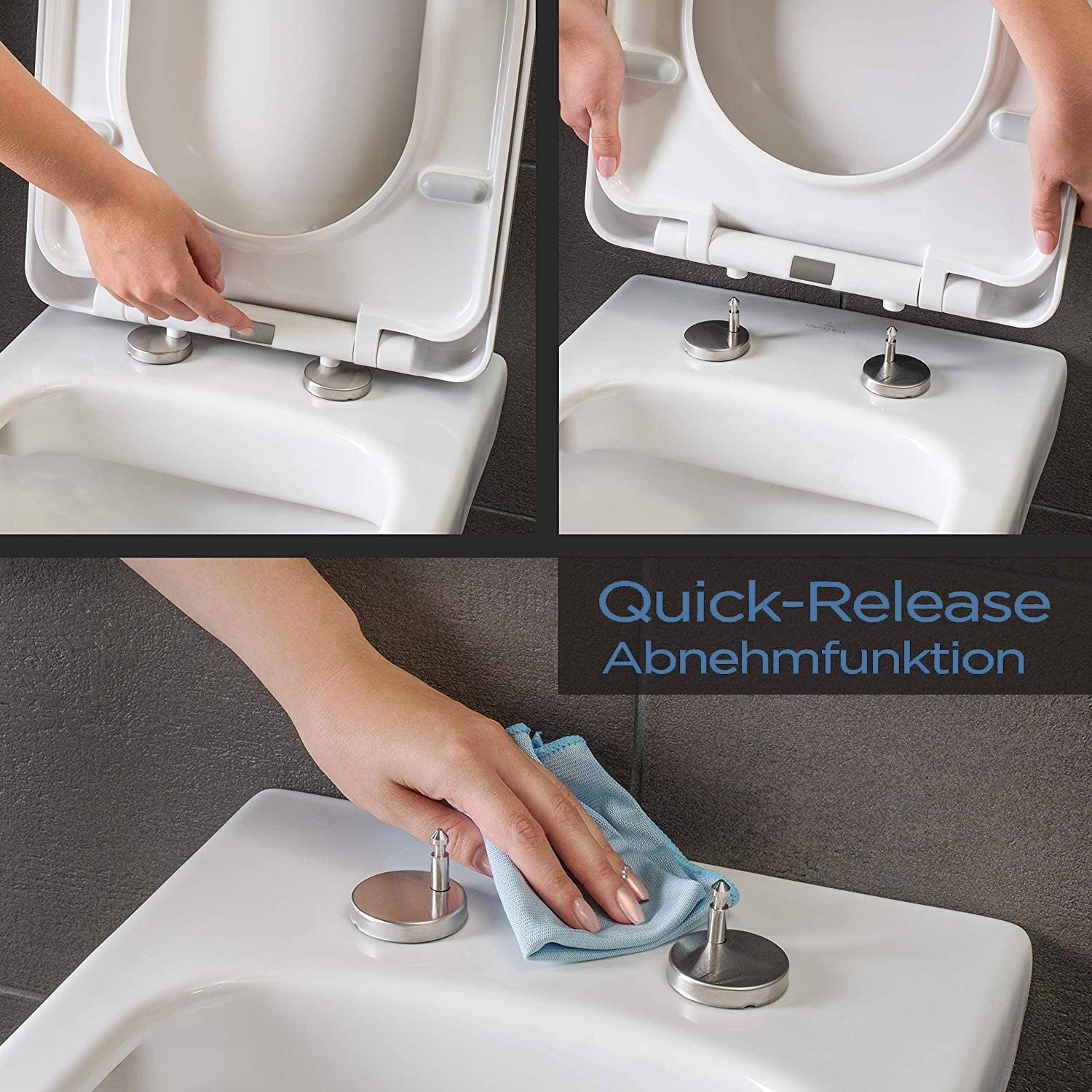 Abattant WC avec Frein De Chute Forme D - Lunette WC Antibactérien - Lunette De Toilette Clipsable, Duroplast - Abattant Toilette Convient Cuvette WC en Forme De D