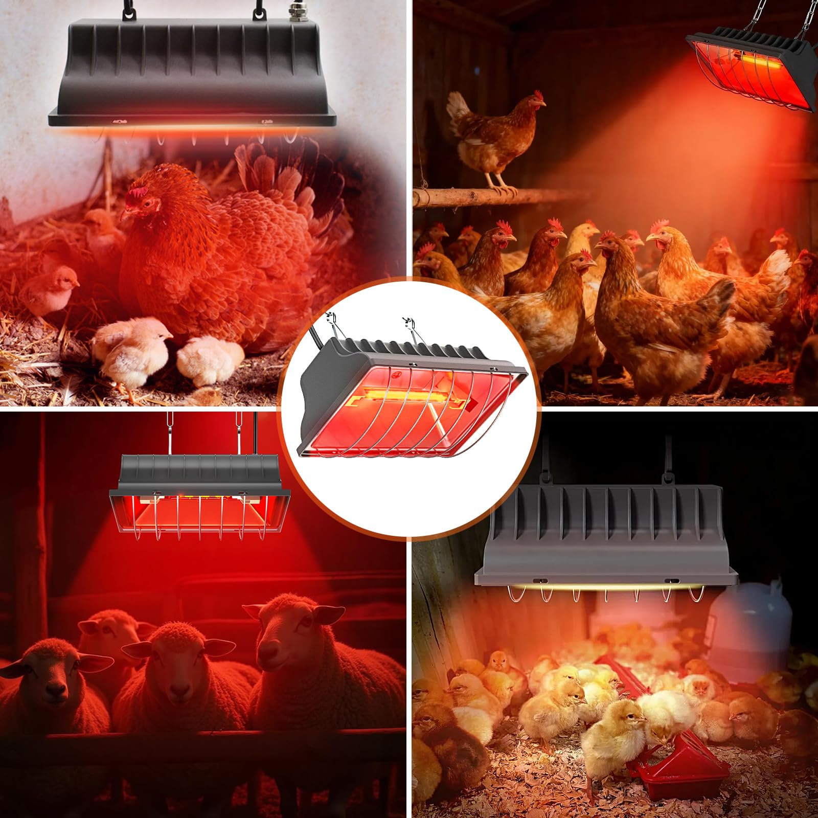 Lampe Chauffante pour Poussins, Chauffage pour Poulailler 250W, Lampe Chauffante pour Poulailler, Abat-jour pour Animaux avec Interrupteur Économique , Chauffe-couveuse Réglable en Hauteur